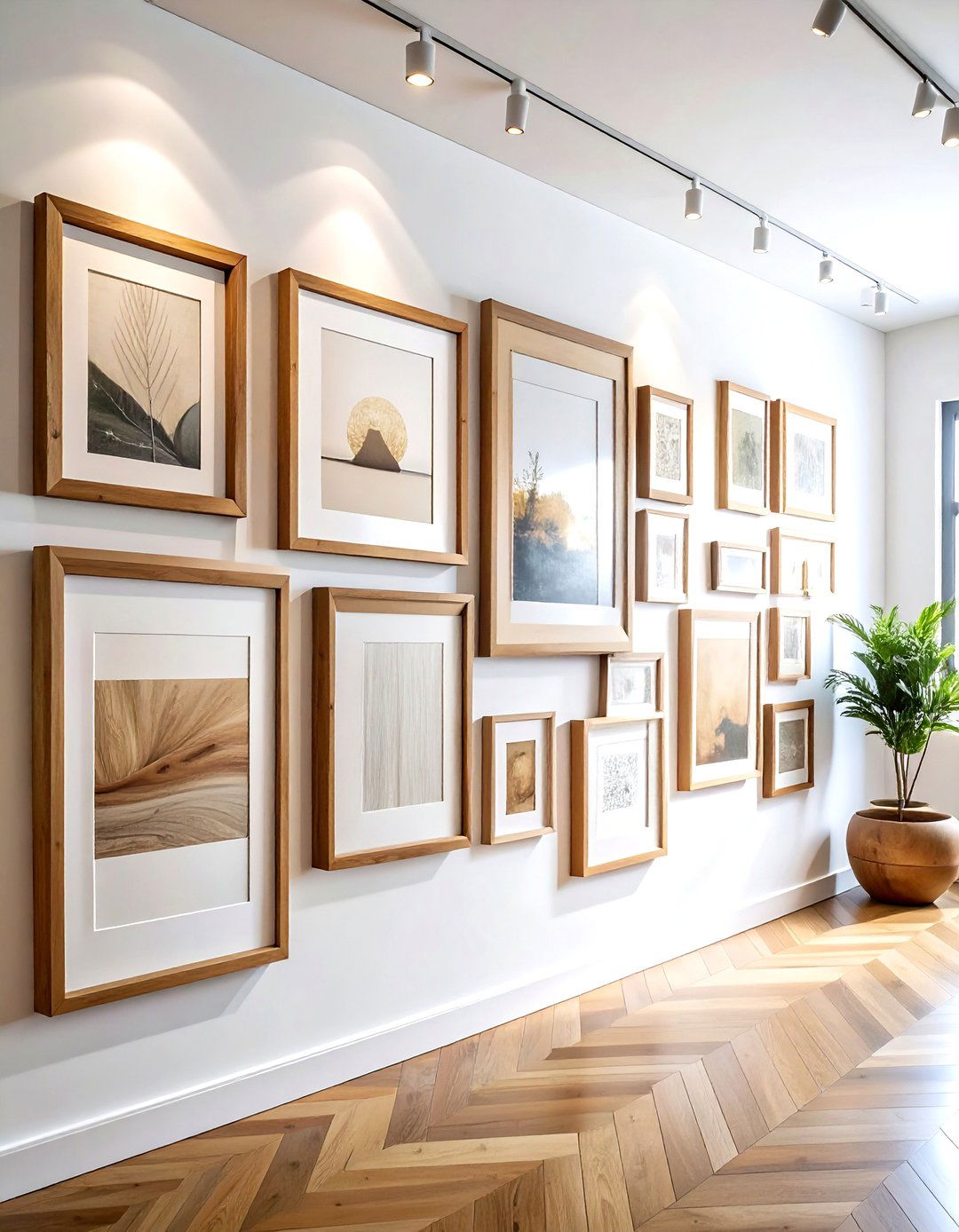 Gallery Wall with Wood Frames - 30 warm decor ideas