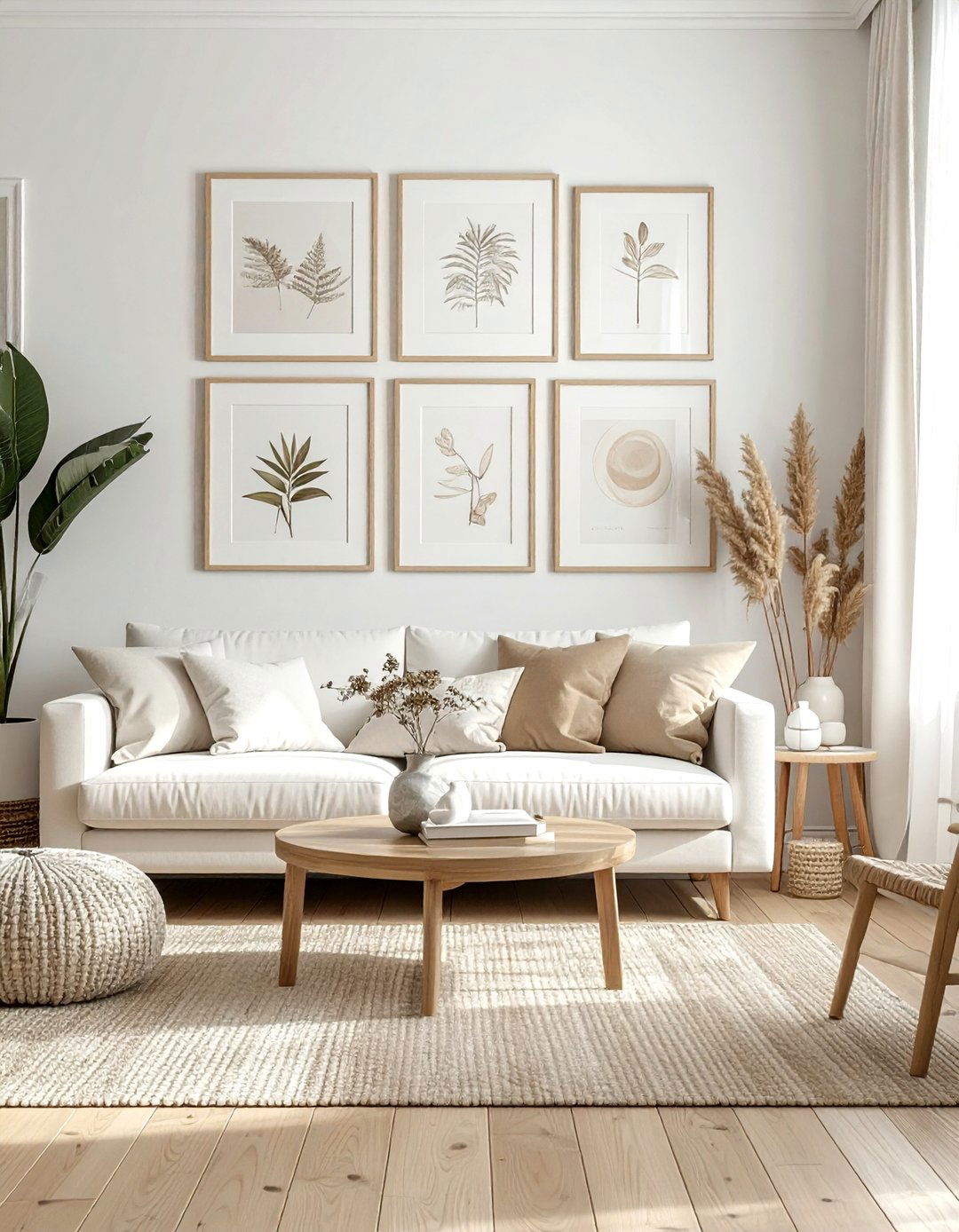 Gallery wall beige living room - 30 beige and white living room ideas