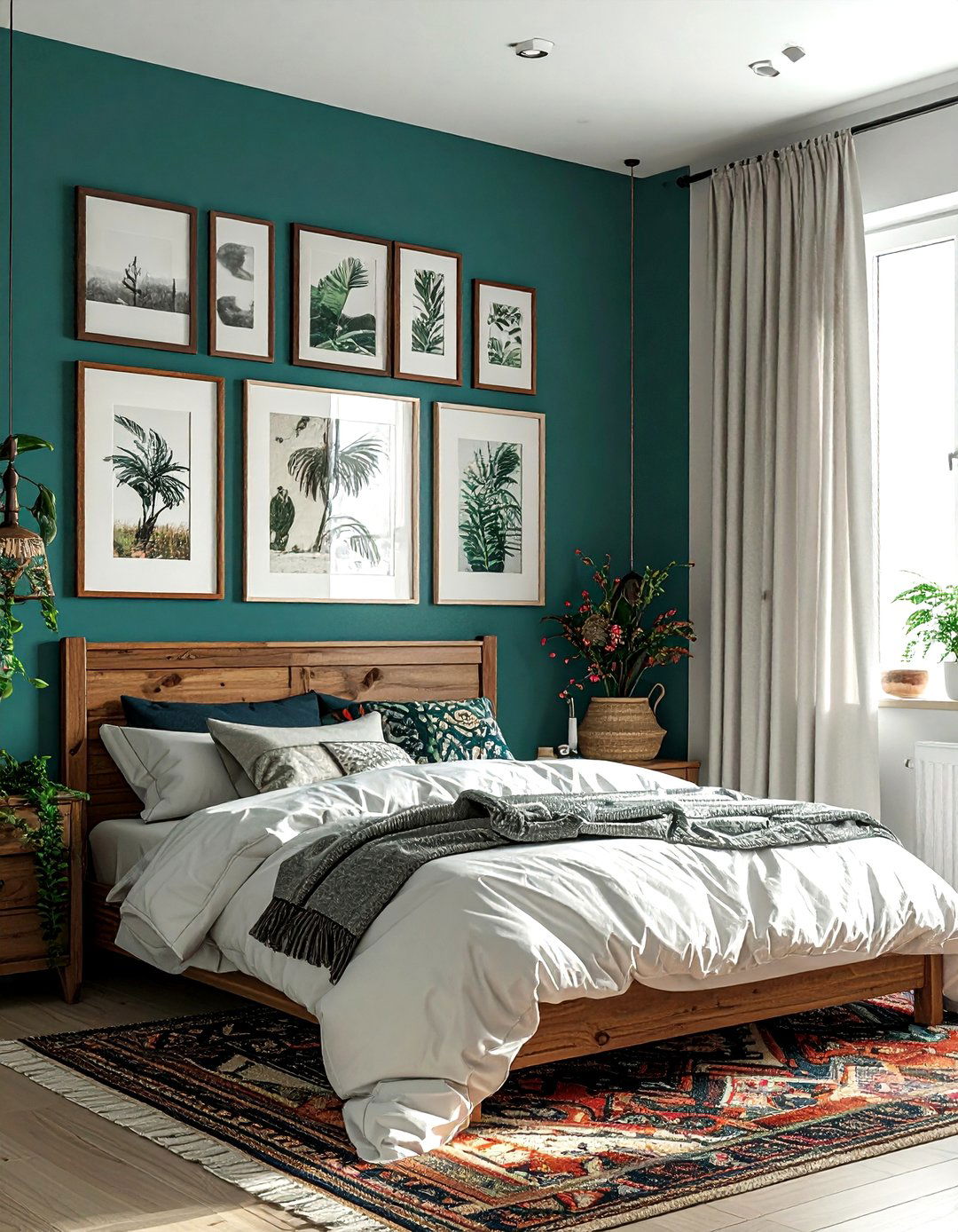 Gallery wall boho bedroom - 30 bohemian teal bedroom ideas