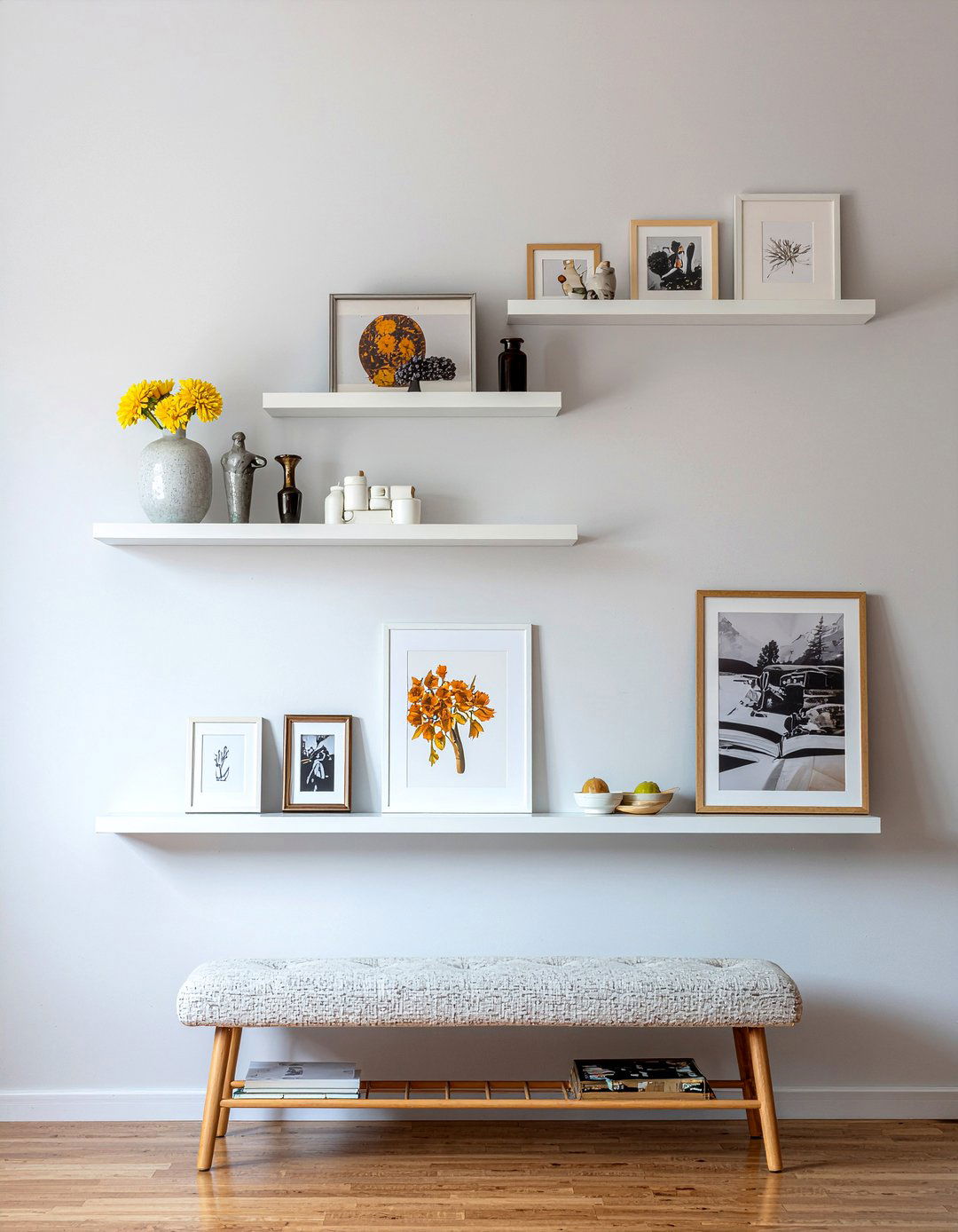 Gallery wall ledges - 30 removable living room ideas