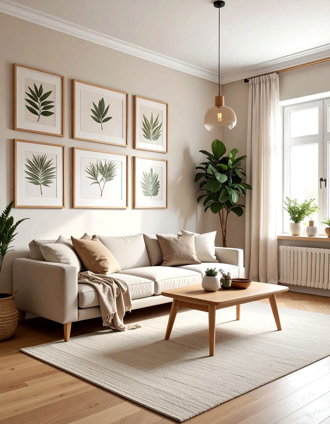 Gallery wall living room - 30 bohemian beige living room ideas