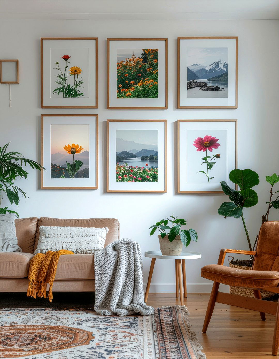 Gallery wall nature living room - 30 earthy living room ideas