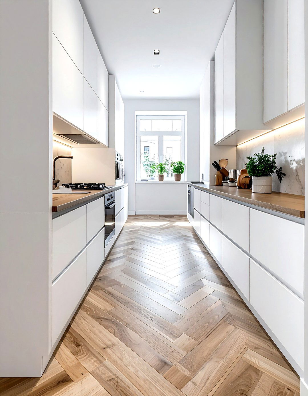 Galley kitchen porcelain herringbone tile - 30 herringbone floor kitchen ideas