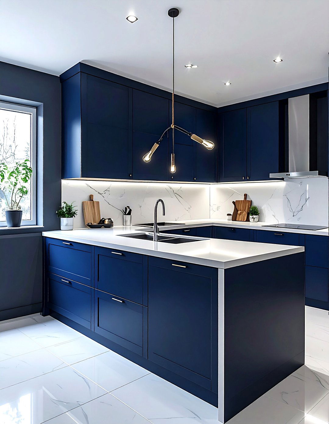 Galley navy kitchen - 30 navy and white kitchen ideas