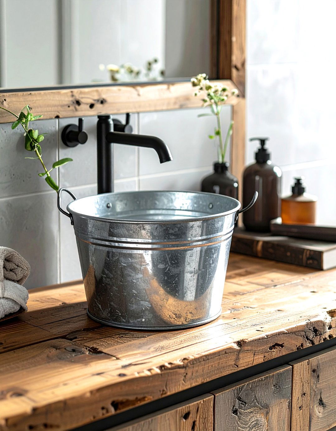 Galvanized Bucket Bathroom Sink - 30 upcycled decor ideas