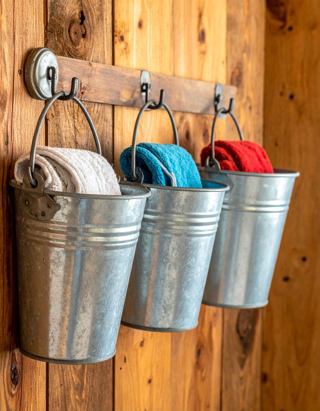 Galvanized Metal Bucket - 30 bathroom unconventional storage ideas