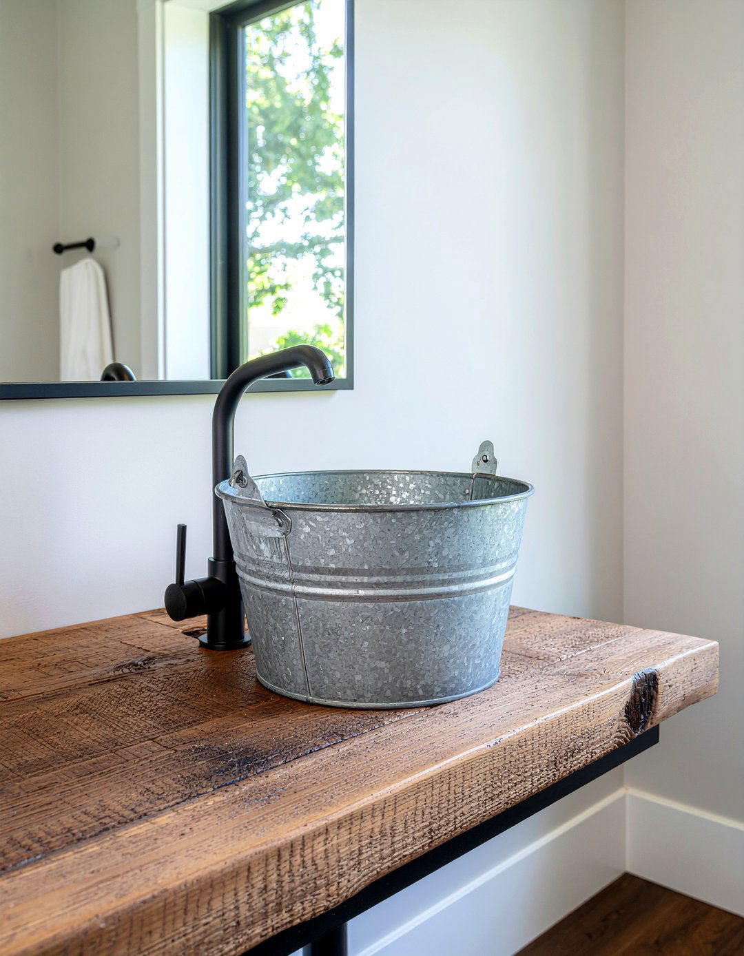 Galvanized bucket sink basin - 30 reclaimed material bathroom ideas