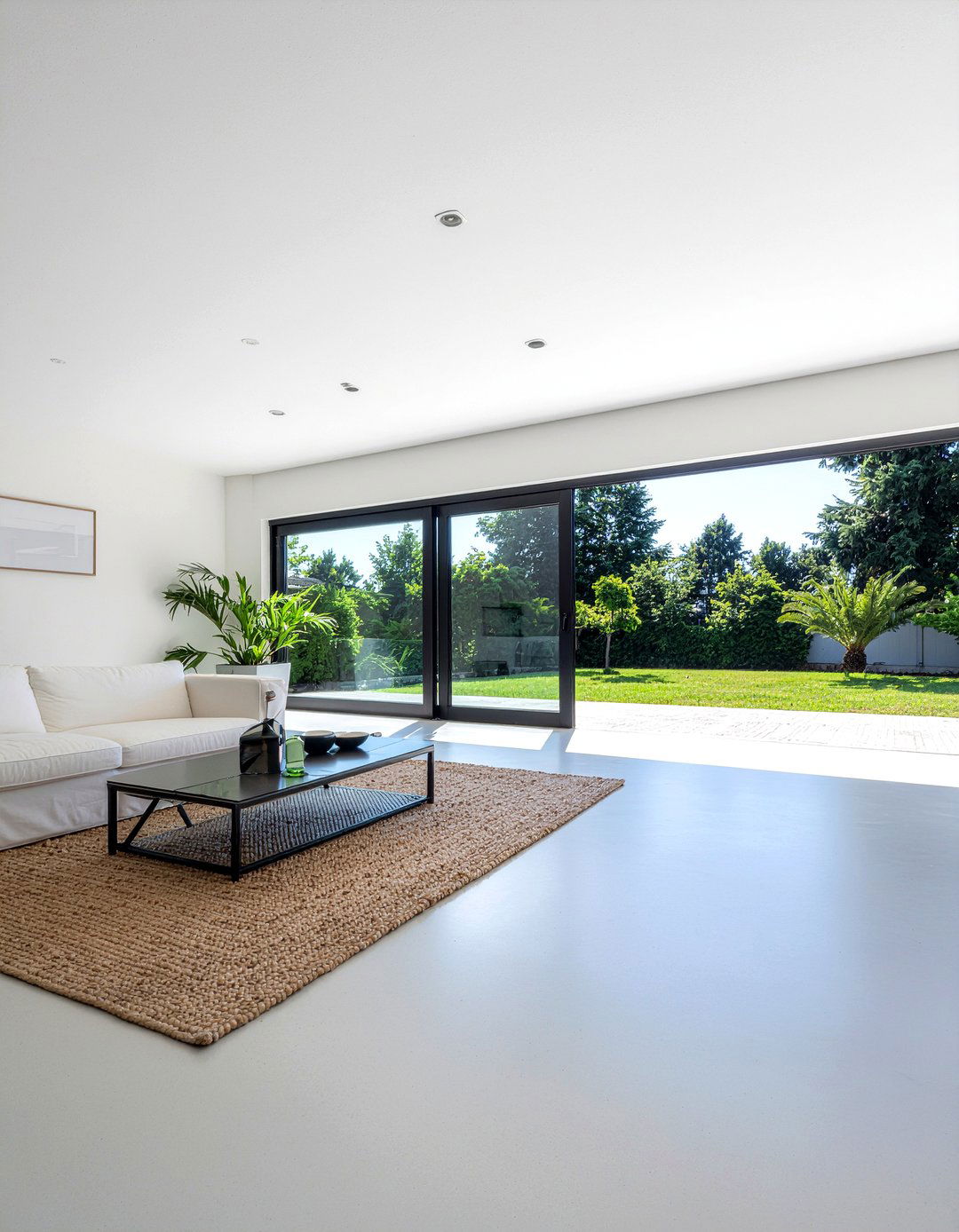 Garage living room with glass doors - 30 converted garage living room ideas