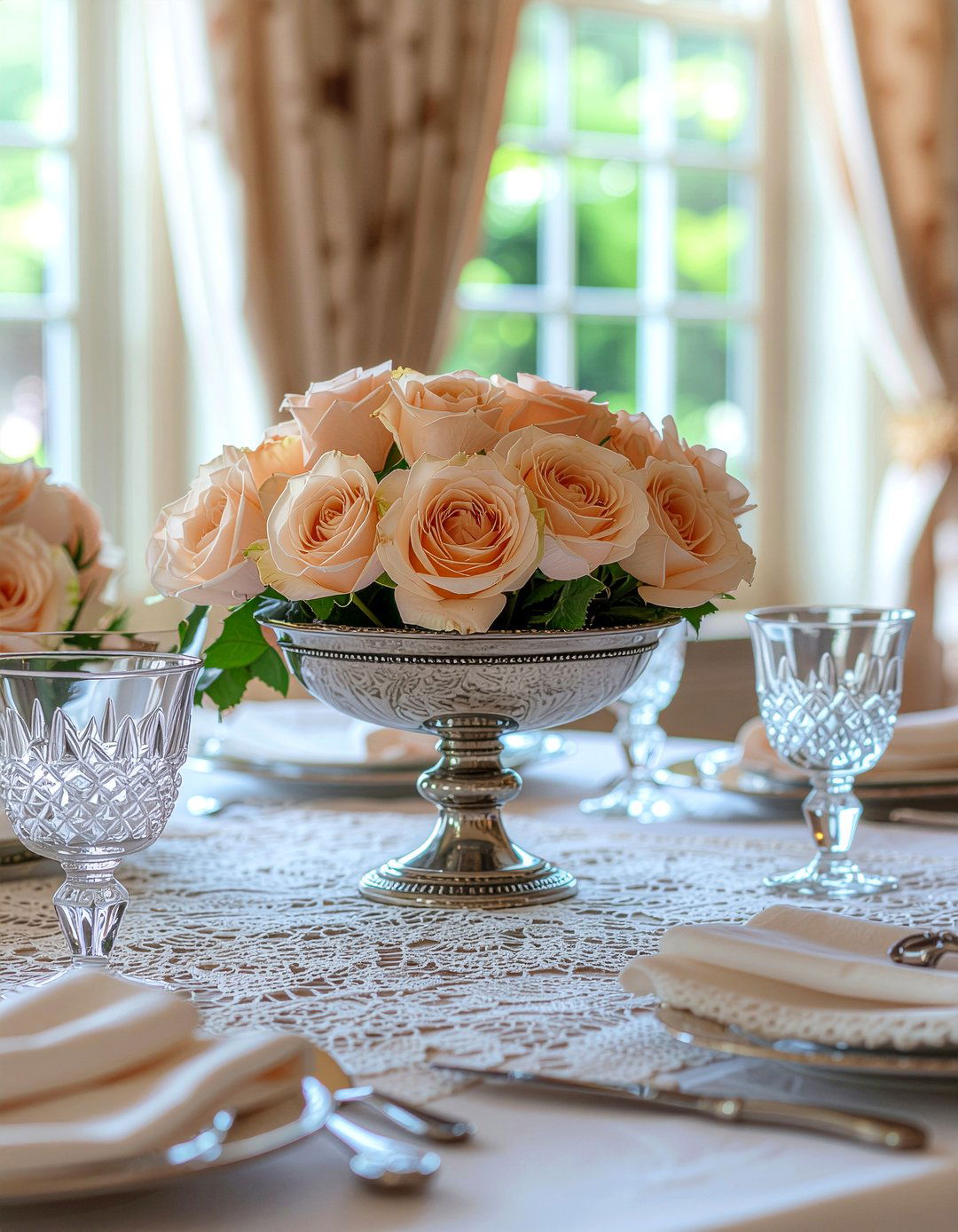 Garden rose centerpiece - 30 floral centerpiece dining ideas