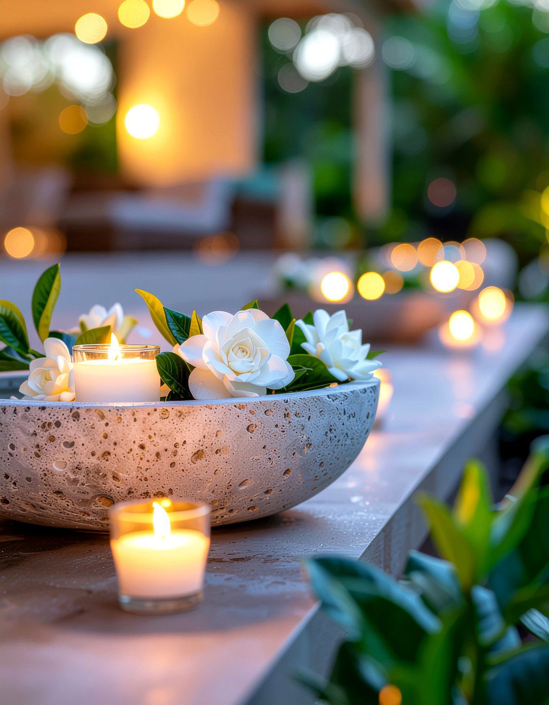 Gardenia floating candle display - 30 floral arrangement ideas