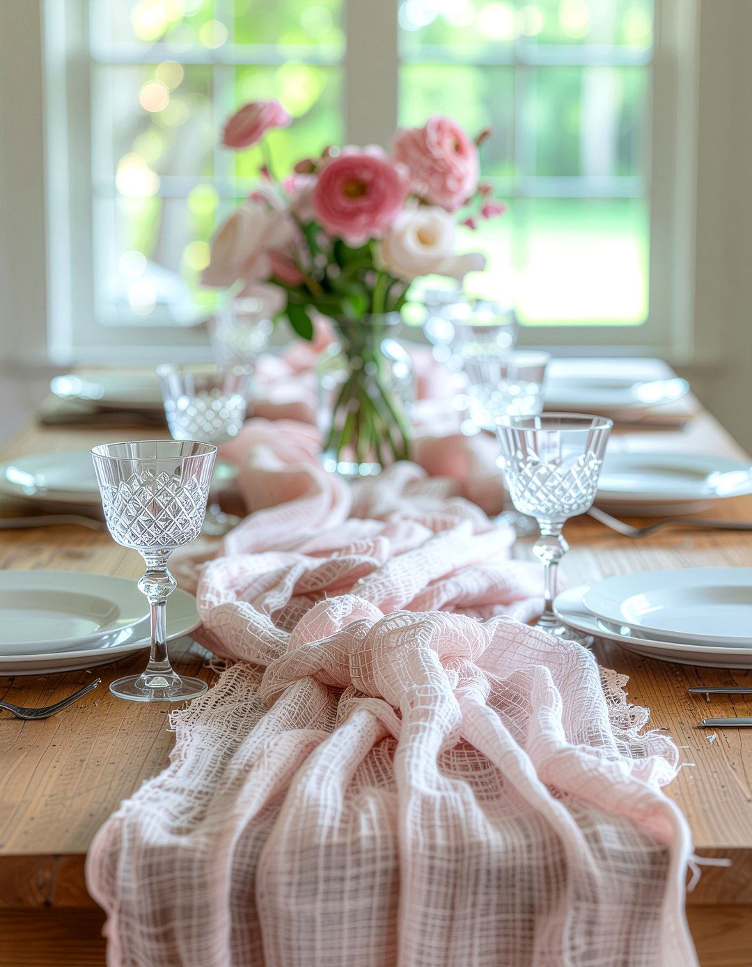 Gauze Table Runner - 30 runner centerpiece dining ideas