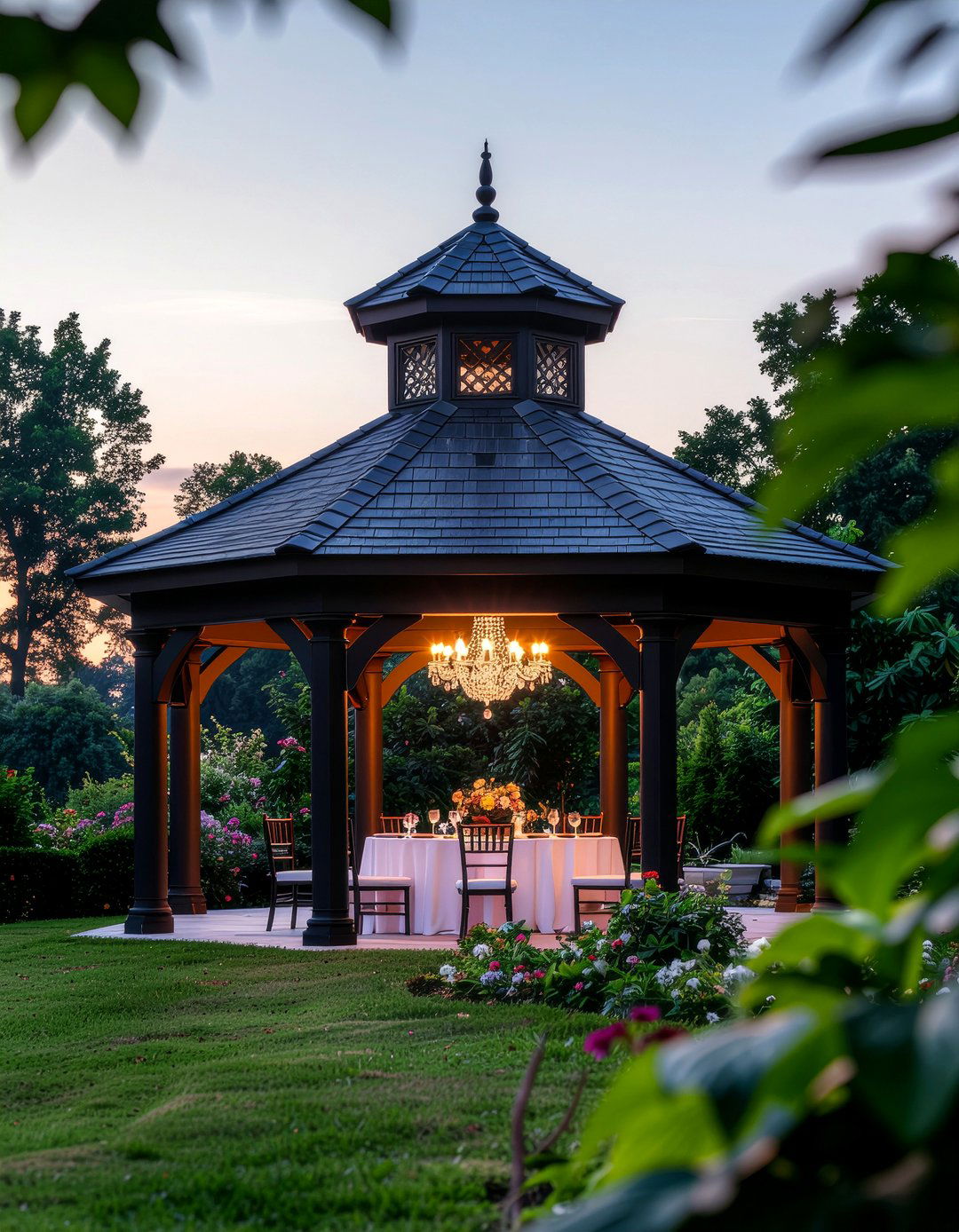 Gazebo with chandelier - 30 gazebo dining ideas