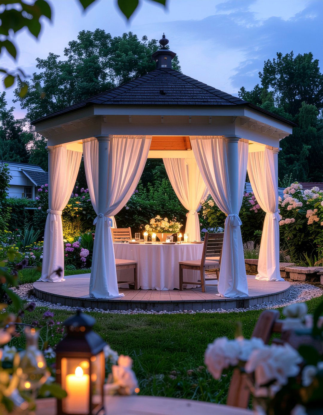 Gazebo with curtains - 30 gazebo dining ideas