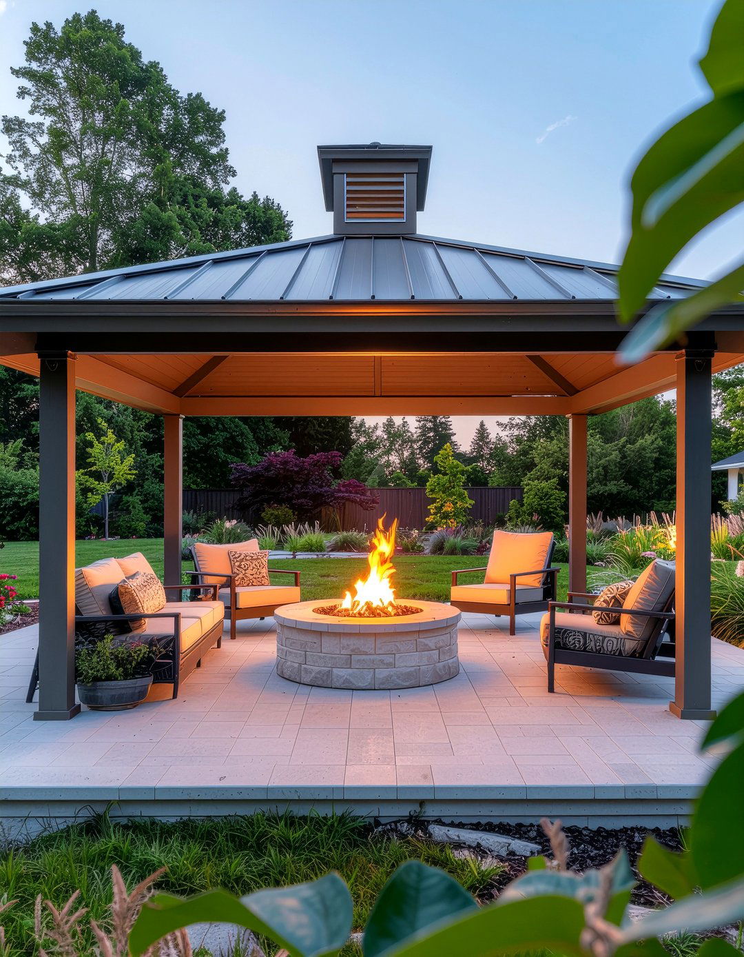 Gazebo with fire pit - 30 gazebo dining ideas