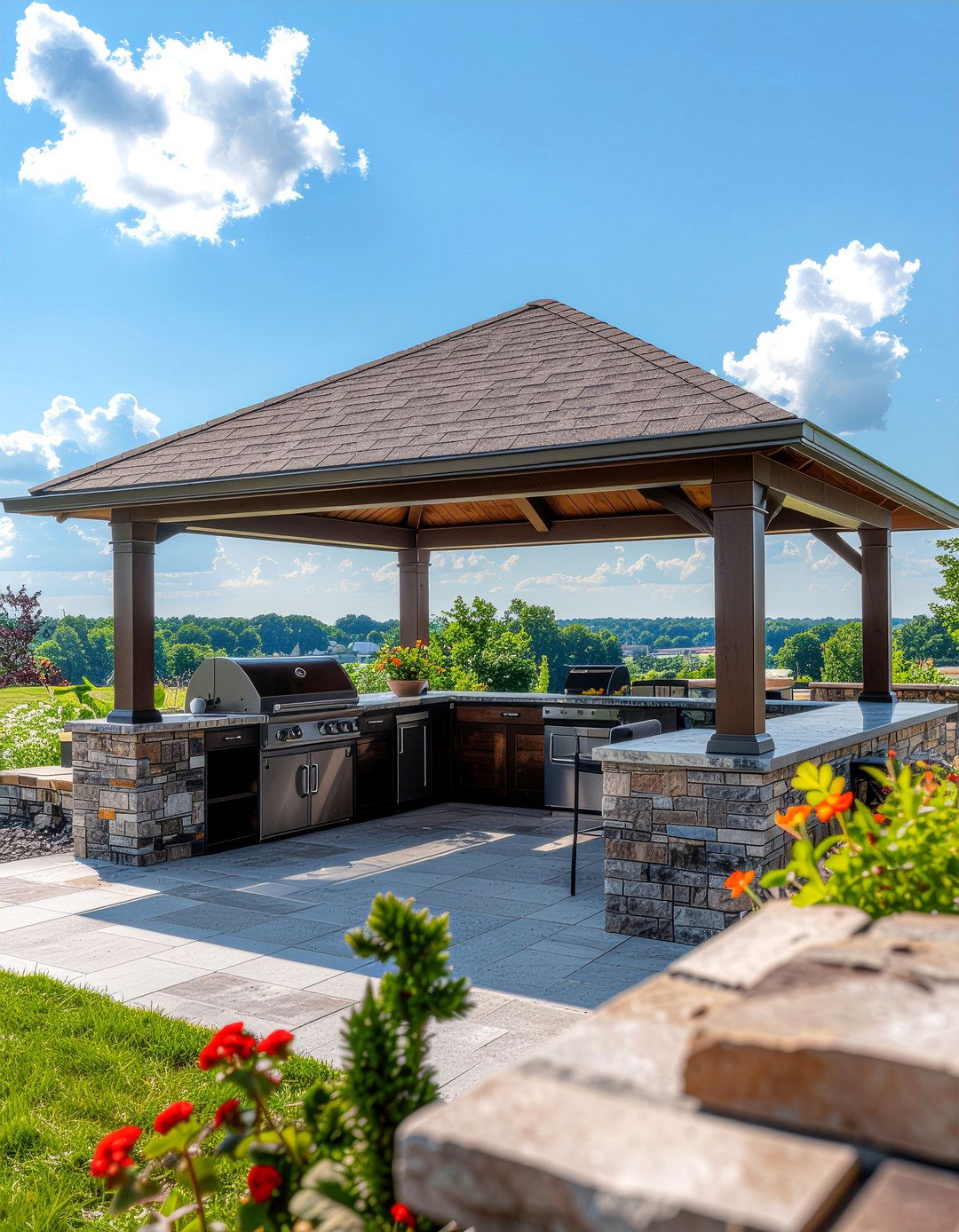 Gazebo with outdoor kitchen - 30 gazebo dining ideas