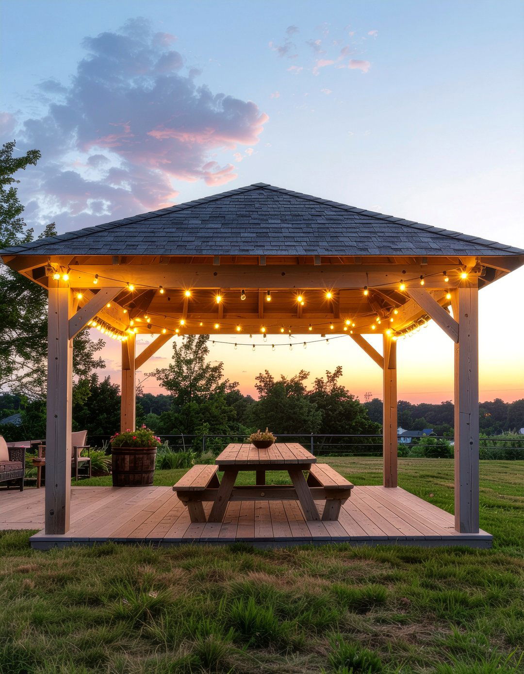 Gazebo with string lights - 30 gazebo dining ideas