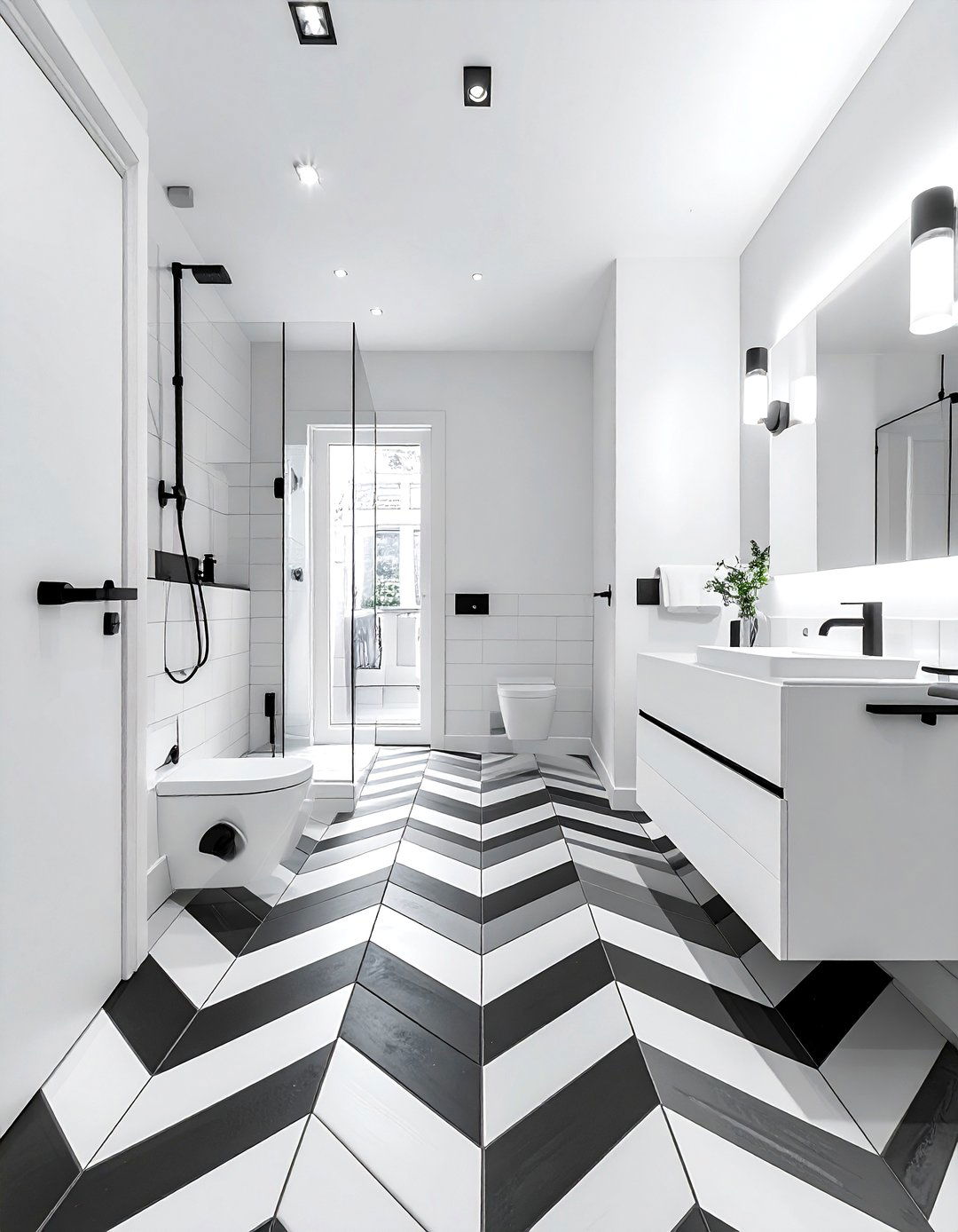 Geometric Black And White Tile Bathroom - 30 white and black bathroom ideas