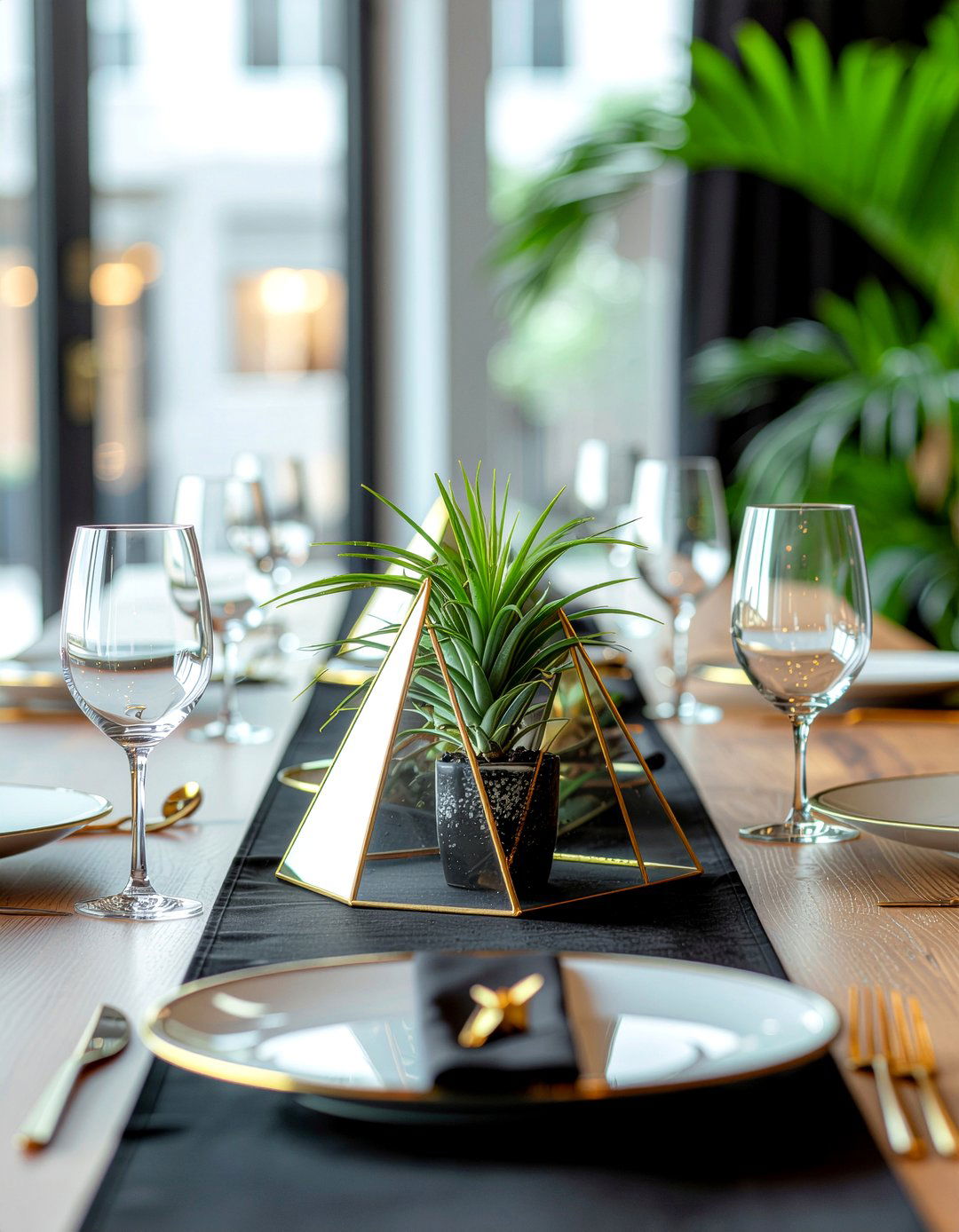 Geometric Gold Centerpiece - 30 runner centerpiece dining ideas