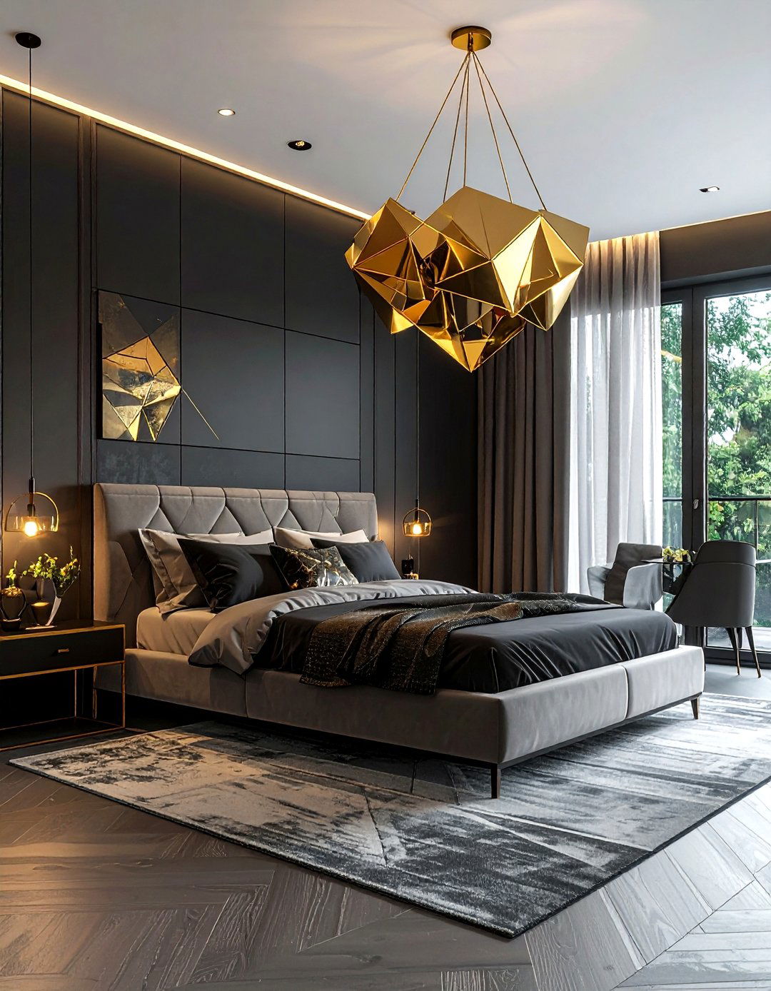 Geometric Gold Chandelier - 30 bedroom chandelier ideas