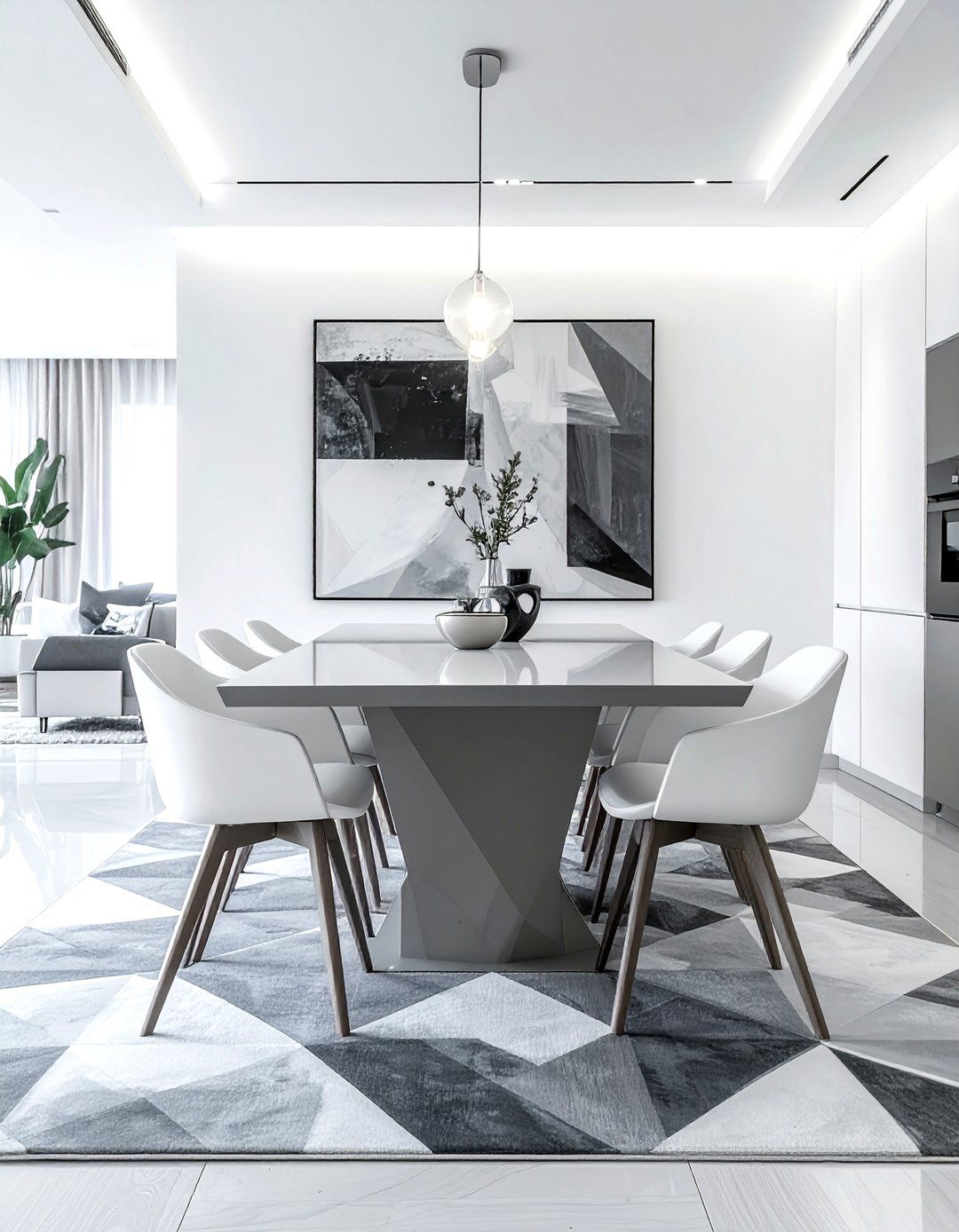 Geometric Gray And White Dining Area - 30 gray and white dining room ideas