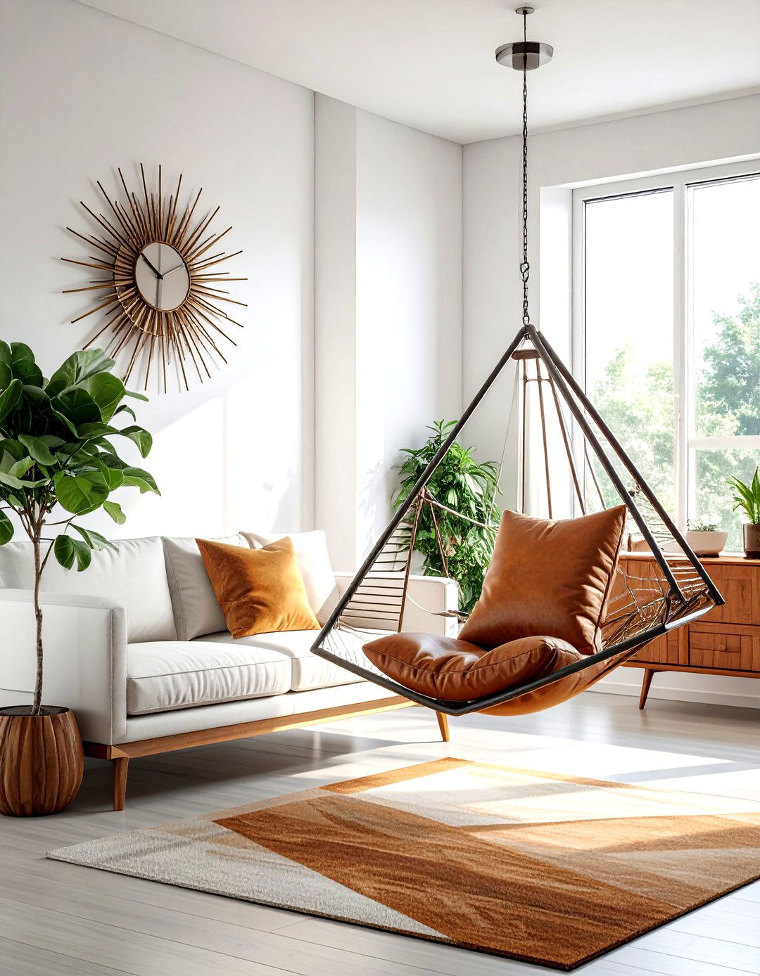 Geometric Hanging Chair - 30 living room hanging chair ideas