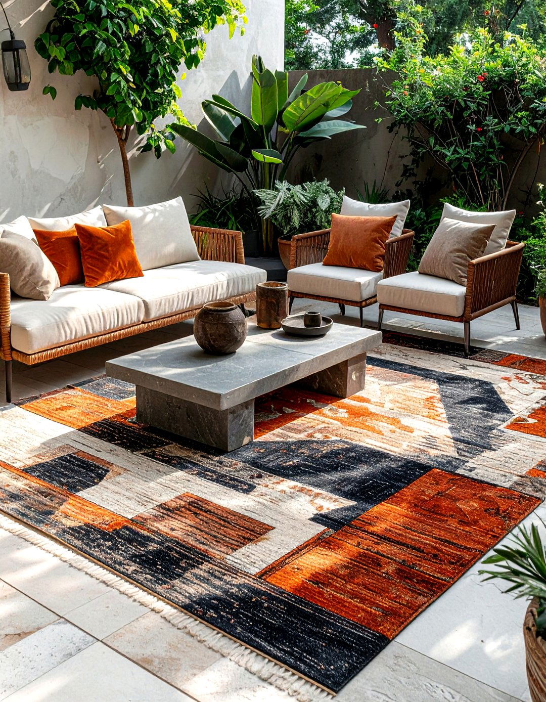Geometric Kilim rug patio - 30 Turkish rug ideas
