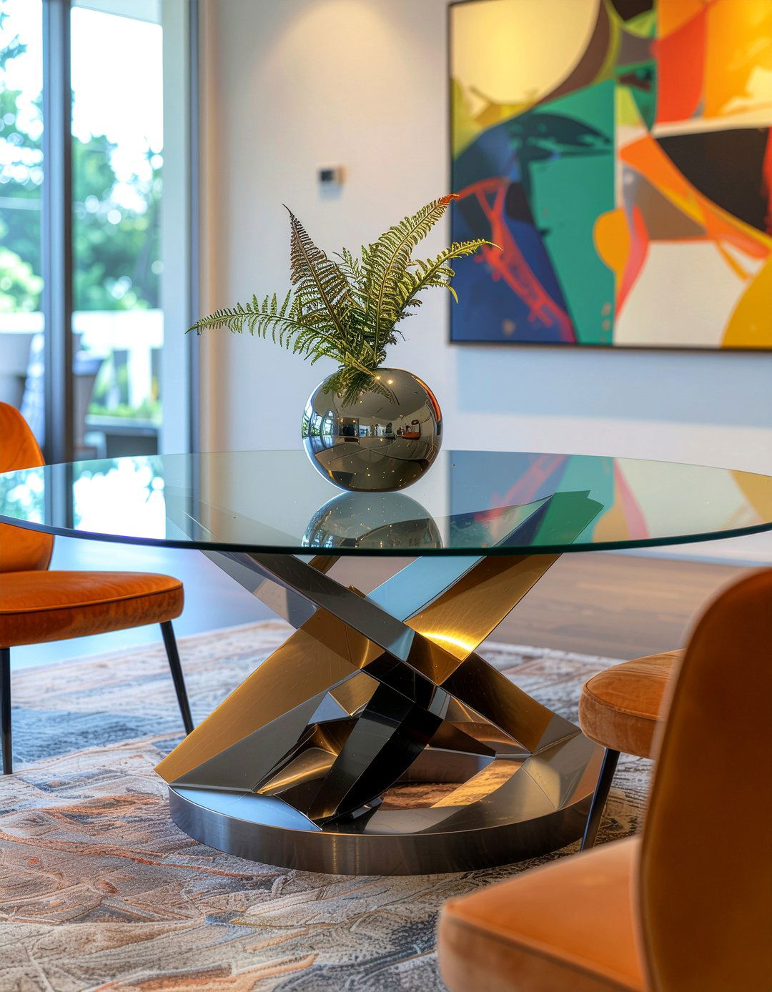 Geometric Metal Base Table - 30 metal dining table ideas