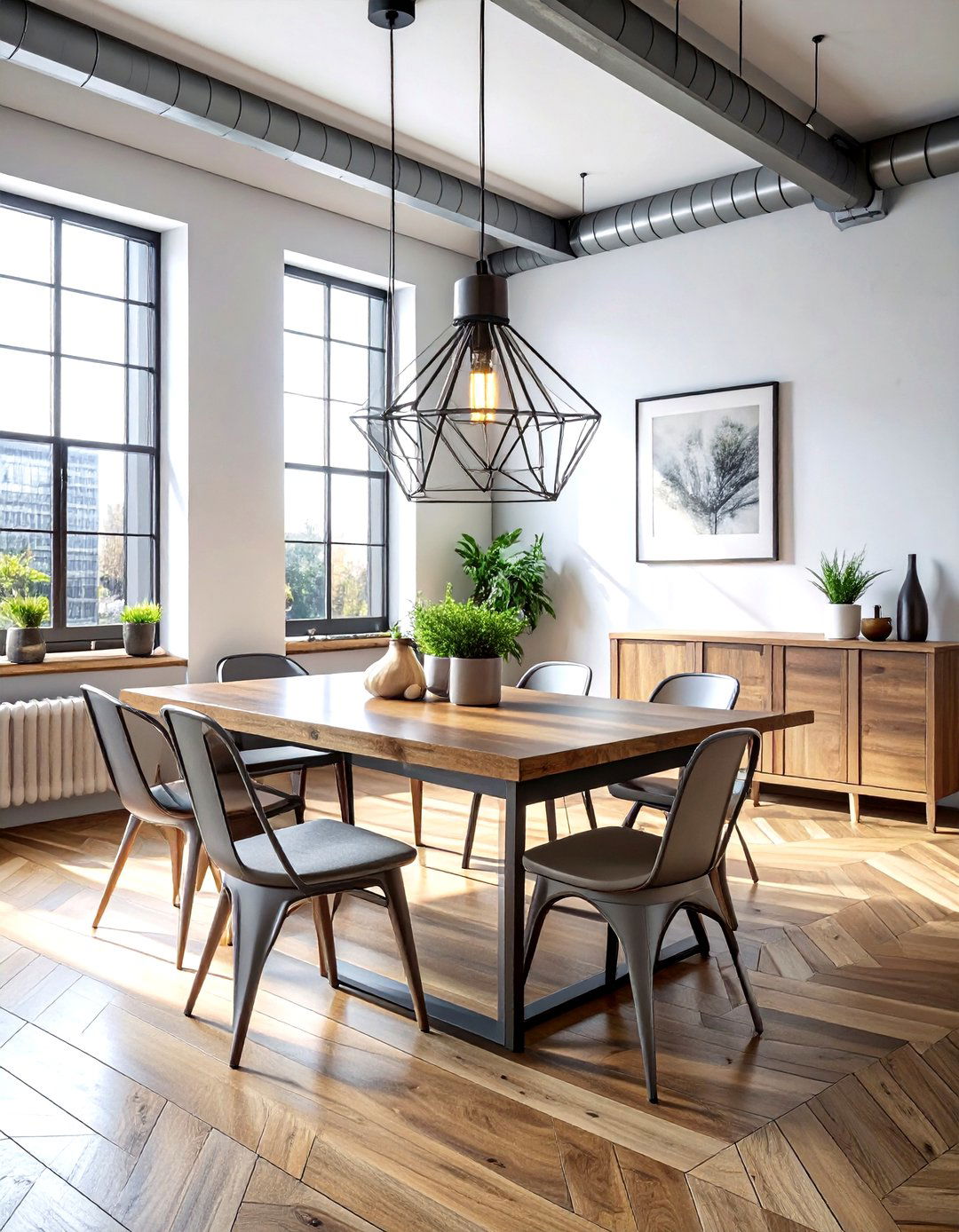 Geometric Metal Cage - 30 low hanging pendant dining room ideas