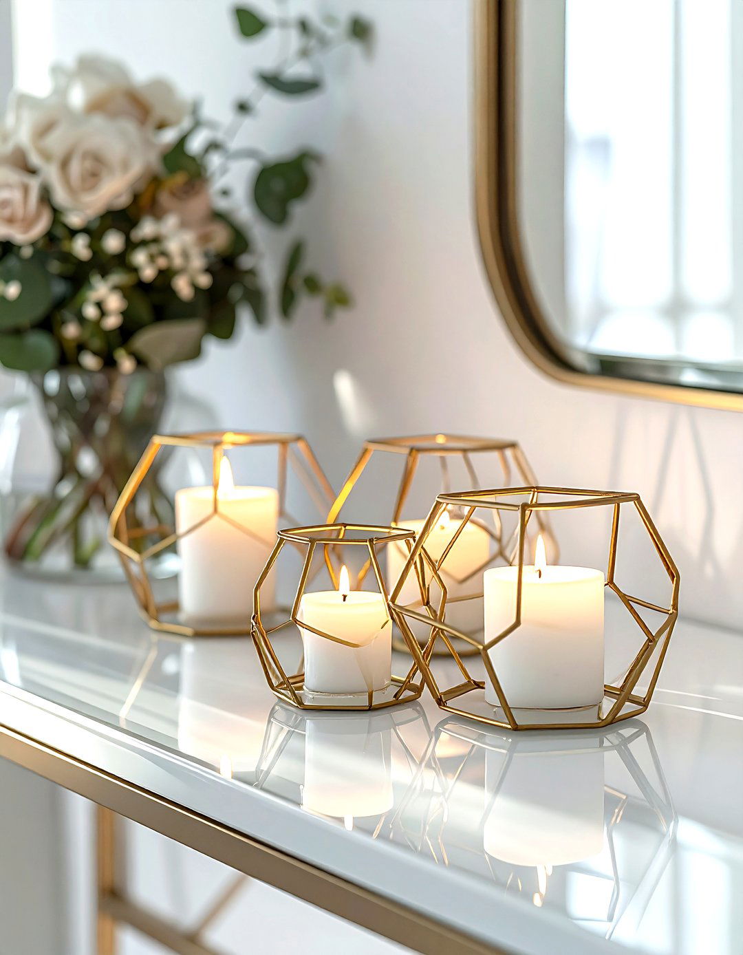 Geometric Metal Candle Holders - 30 living room candle ideas