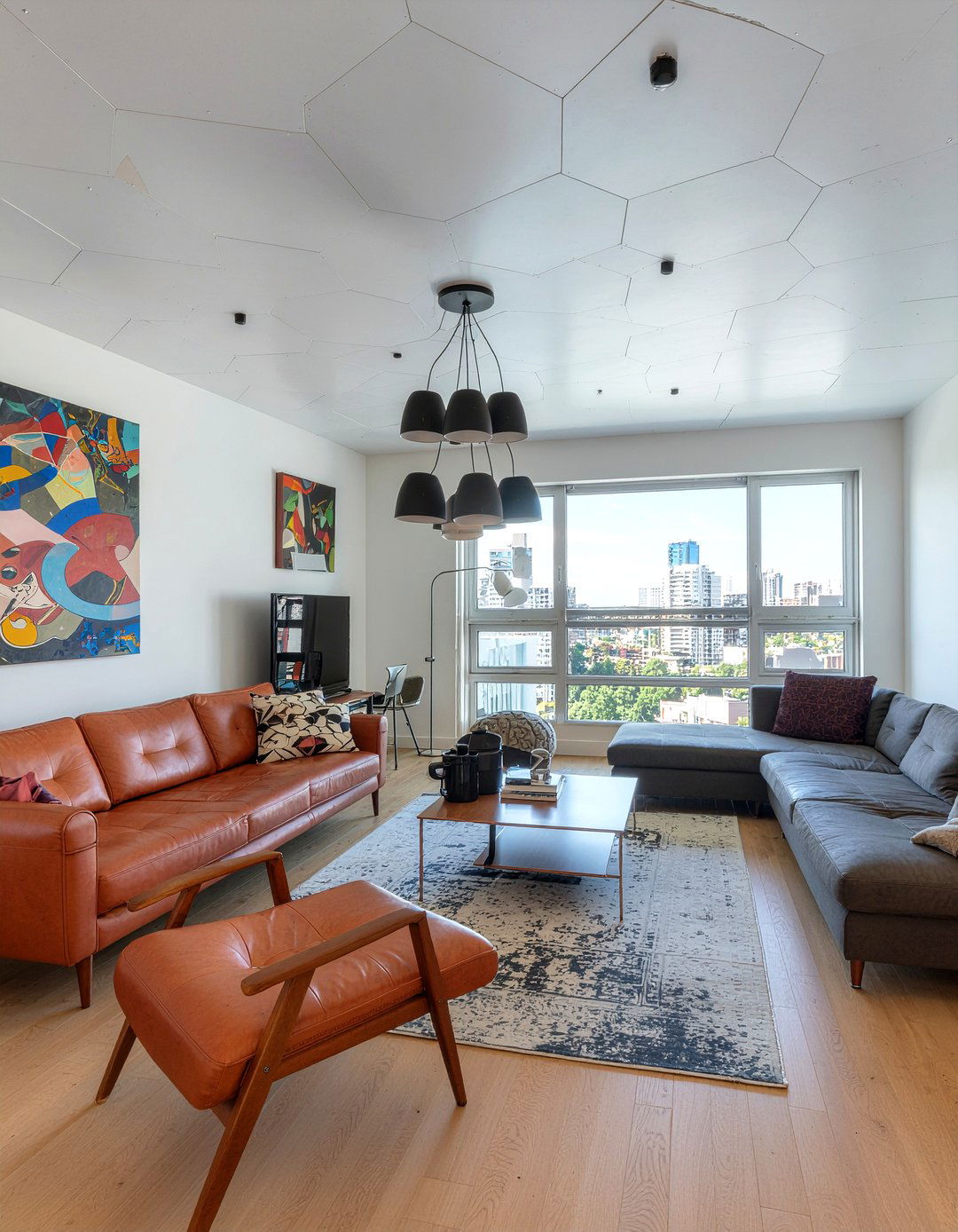 Geometric Metal Ceiling Panels - 30 living room pressed metal ceiling ideas