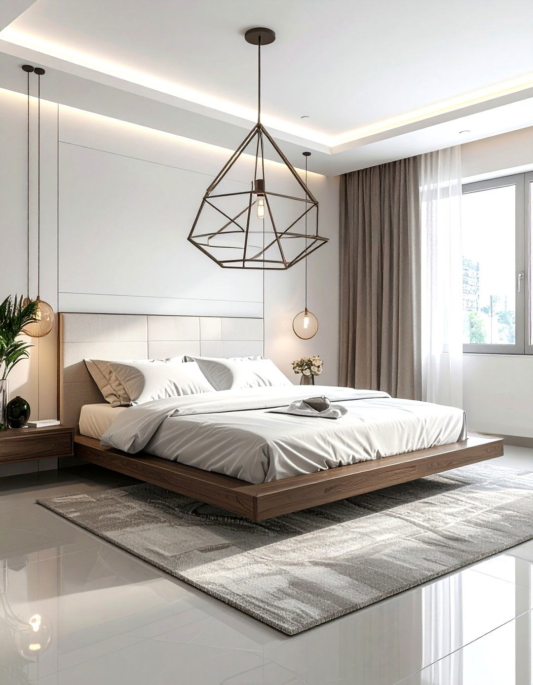 Geometric Metal Frame - 30 bedroom pendant lighting ideas