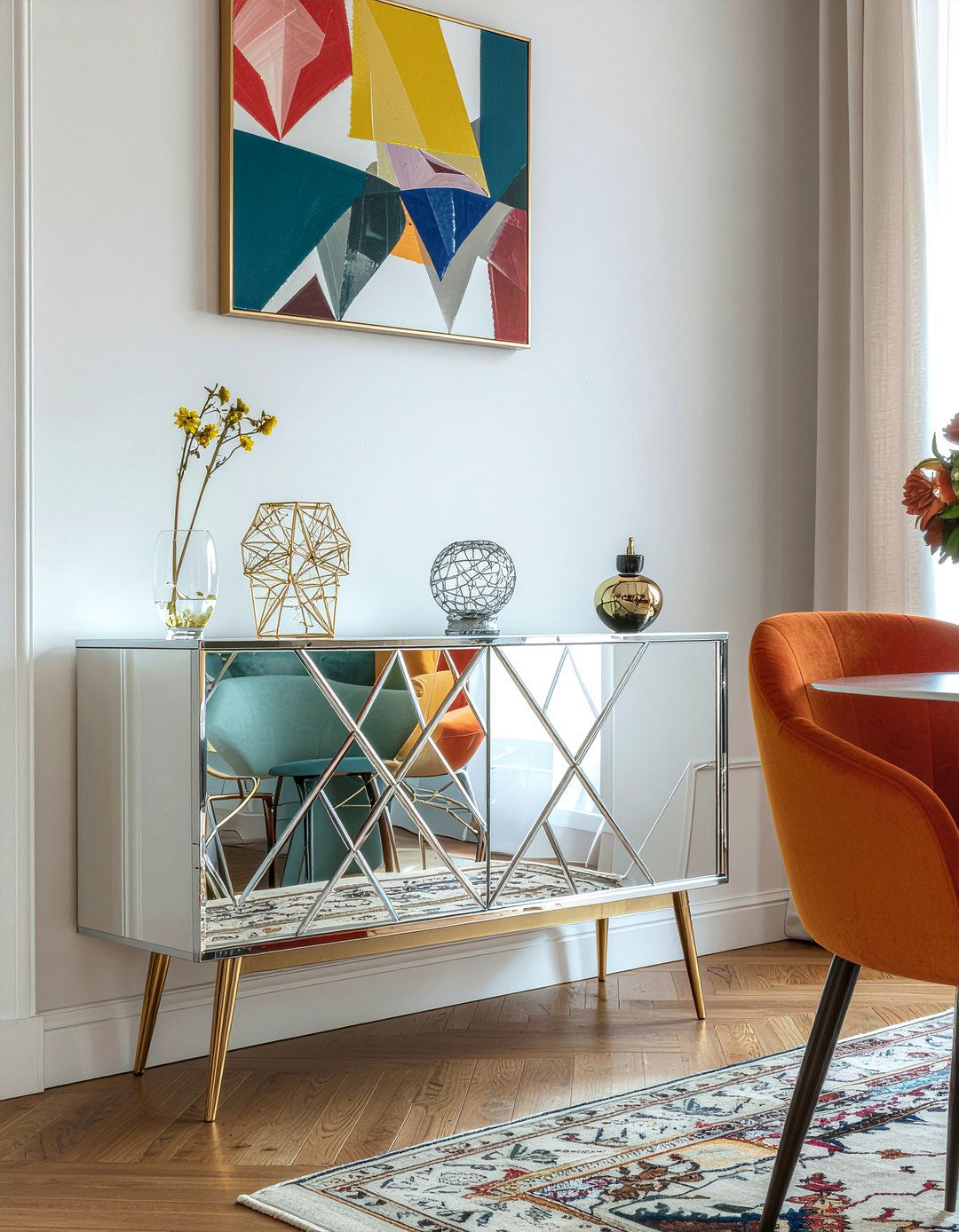 Geometric Mirrored Buffet - 30 mirrored buffet dining room ideas