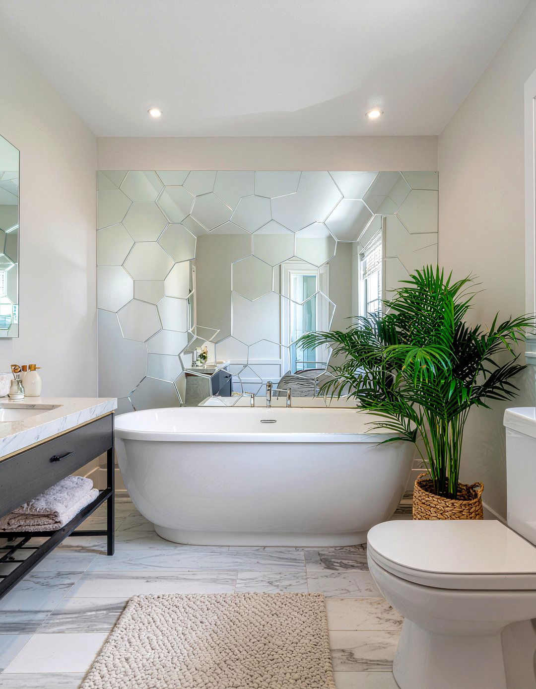 Geometric Mirrored Wall Bathroom - 30 mirrored wall bathroom ideas