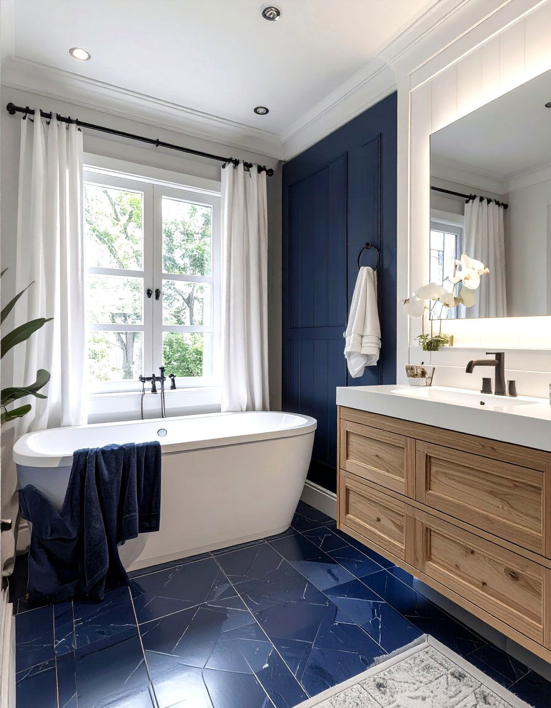 Geometric Navy Wallpaper Bathroom - 30 navy bathroom decor ideas