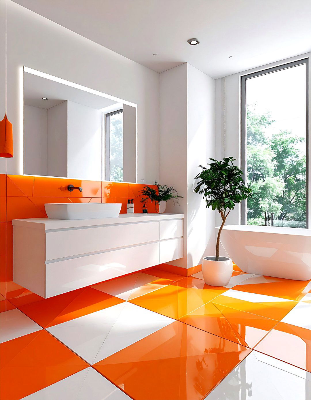 Geometric Orange Pattern Bathroom - 30 orange bathroom ideas
