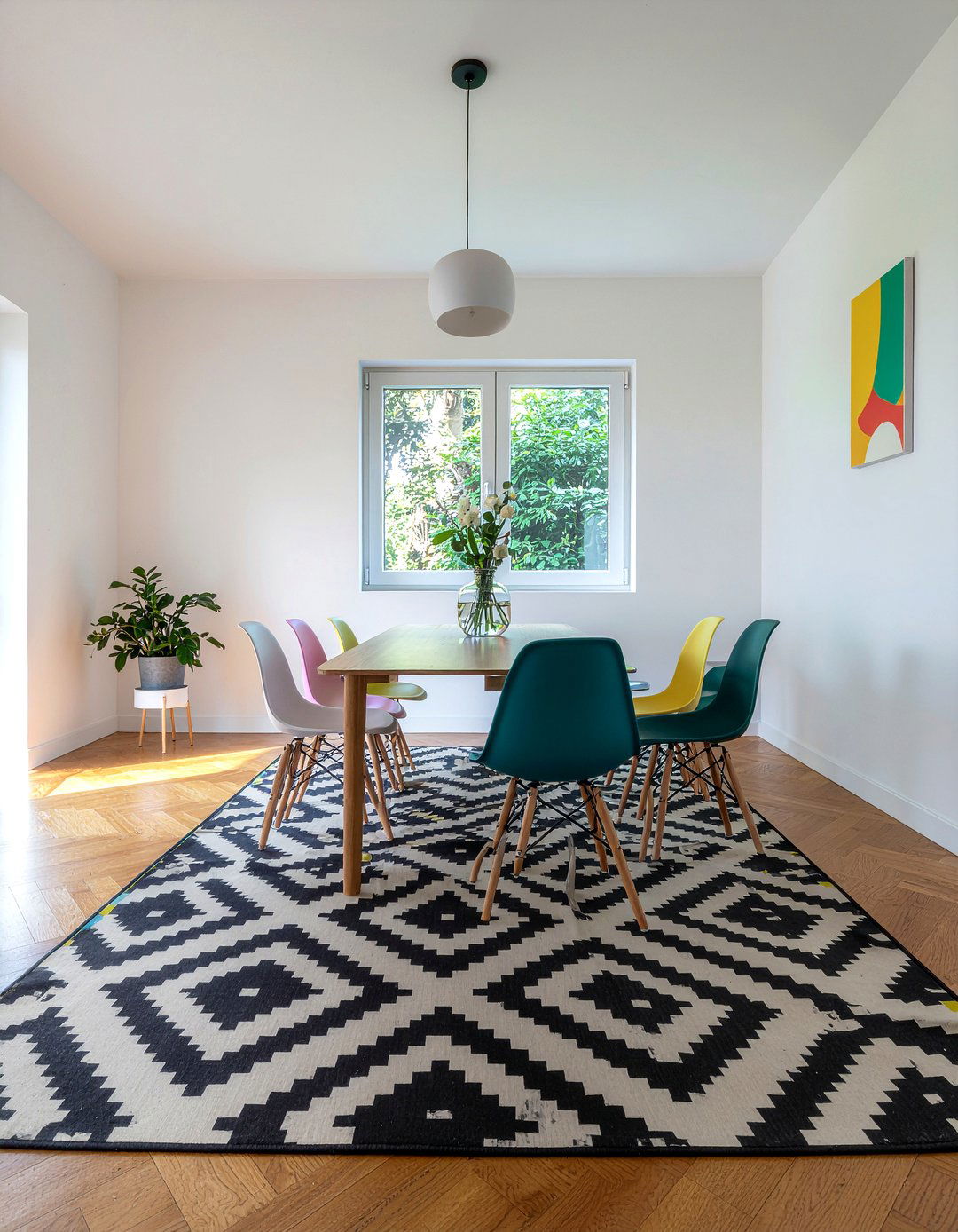 Geometric Pattern Area Rug - 30 bungalow dining room ideas