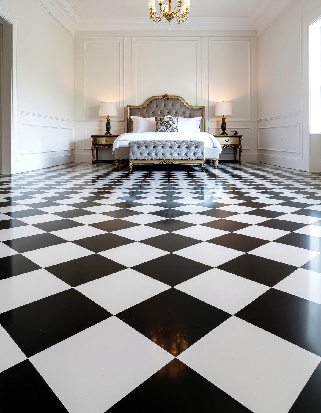 Geometric Patterned Flooring - 30 Hollywood regency bedroom ideas