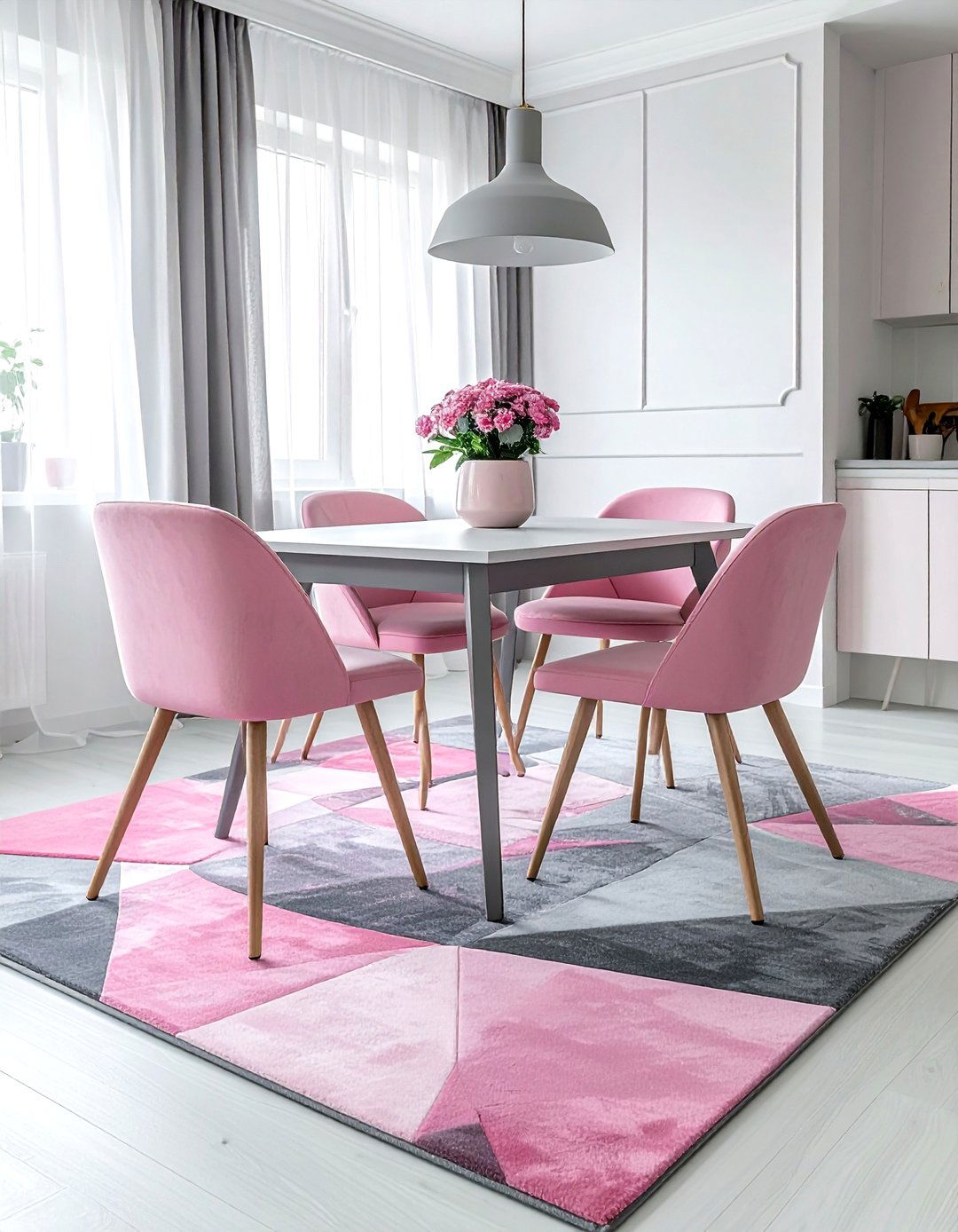 Geometric Pink Gray Rug Dining Room - 30 pink gray dining room ideas