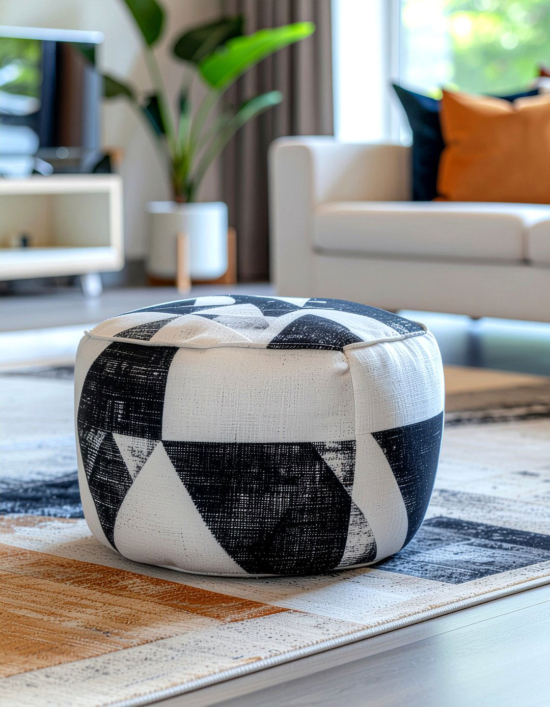 Geometric Print Pouf - 30 living room pouf ideas