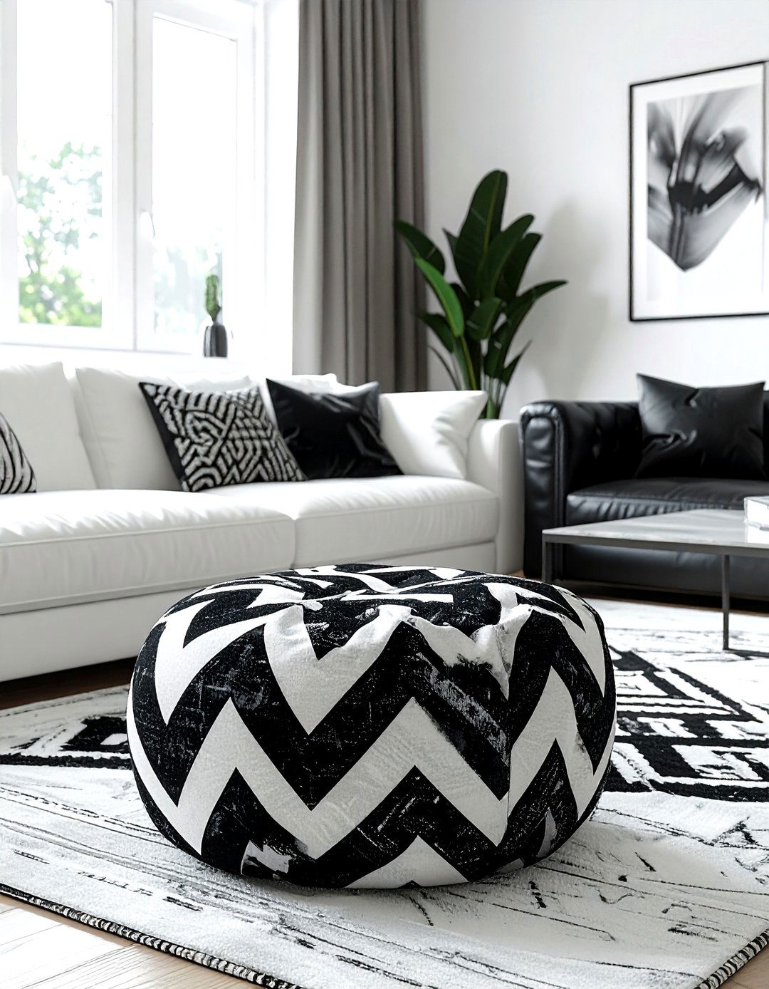 Geometric Print Pouf - 30 living room pouf seating ideas