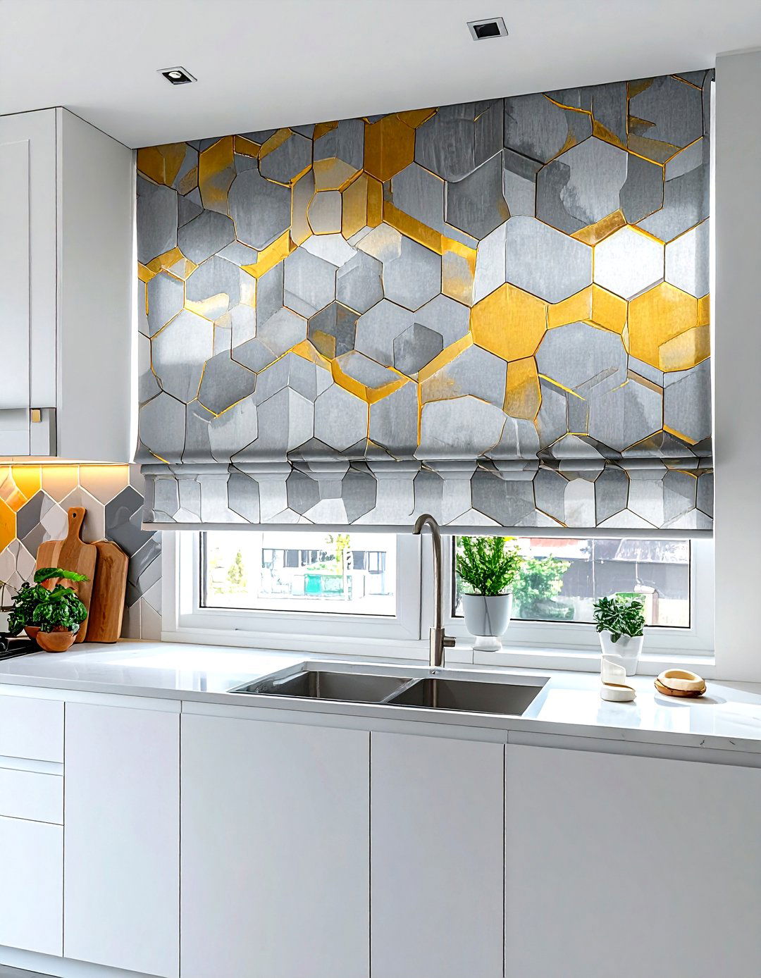 Geometric Roman Shade - 30 kitchen roman shade ideas