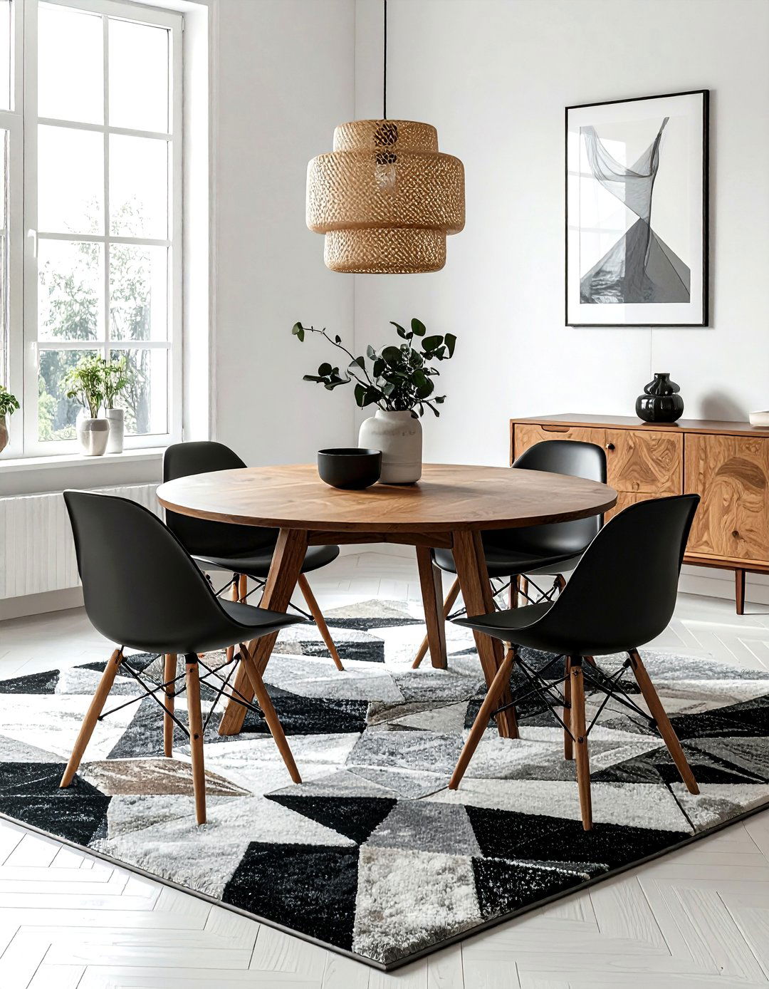 Geometric Shag Rug Dining Area - 30 shag rug ideas