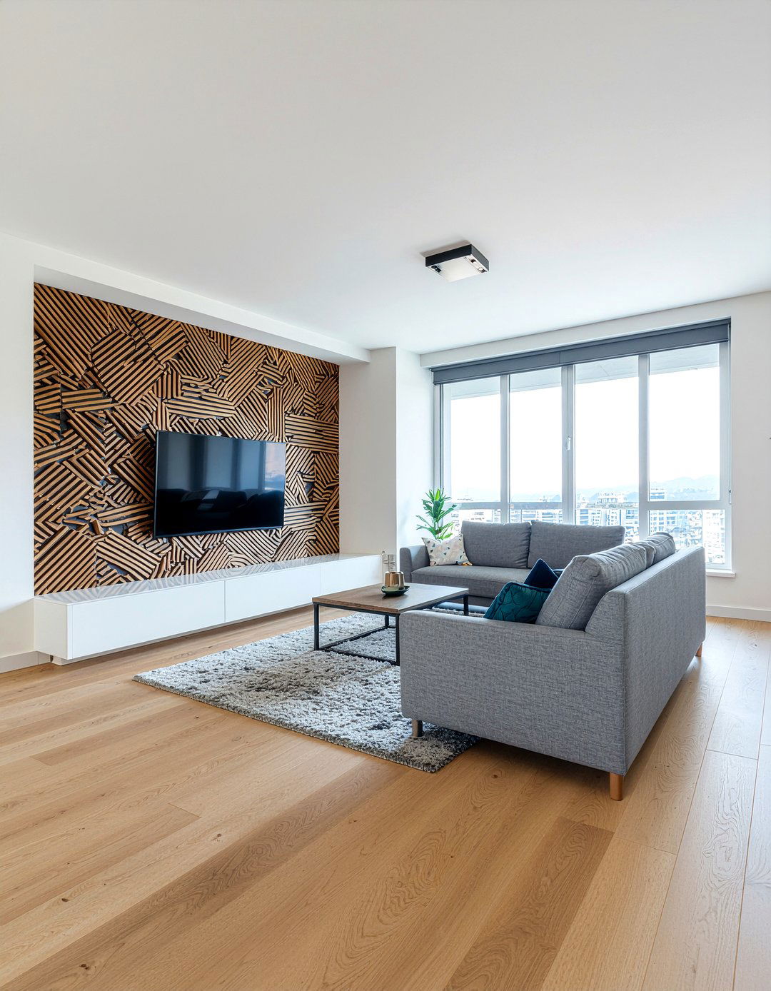 Geometric TV Niche - 30 living room tv niche ideas