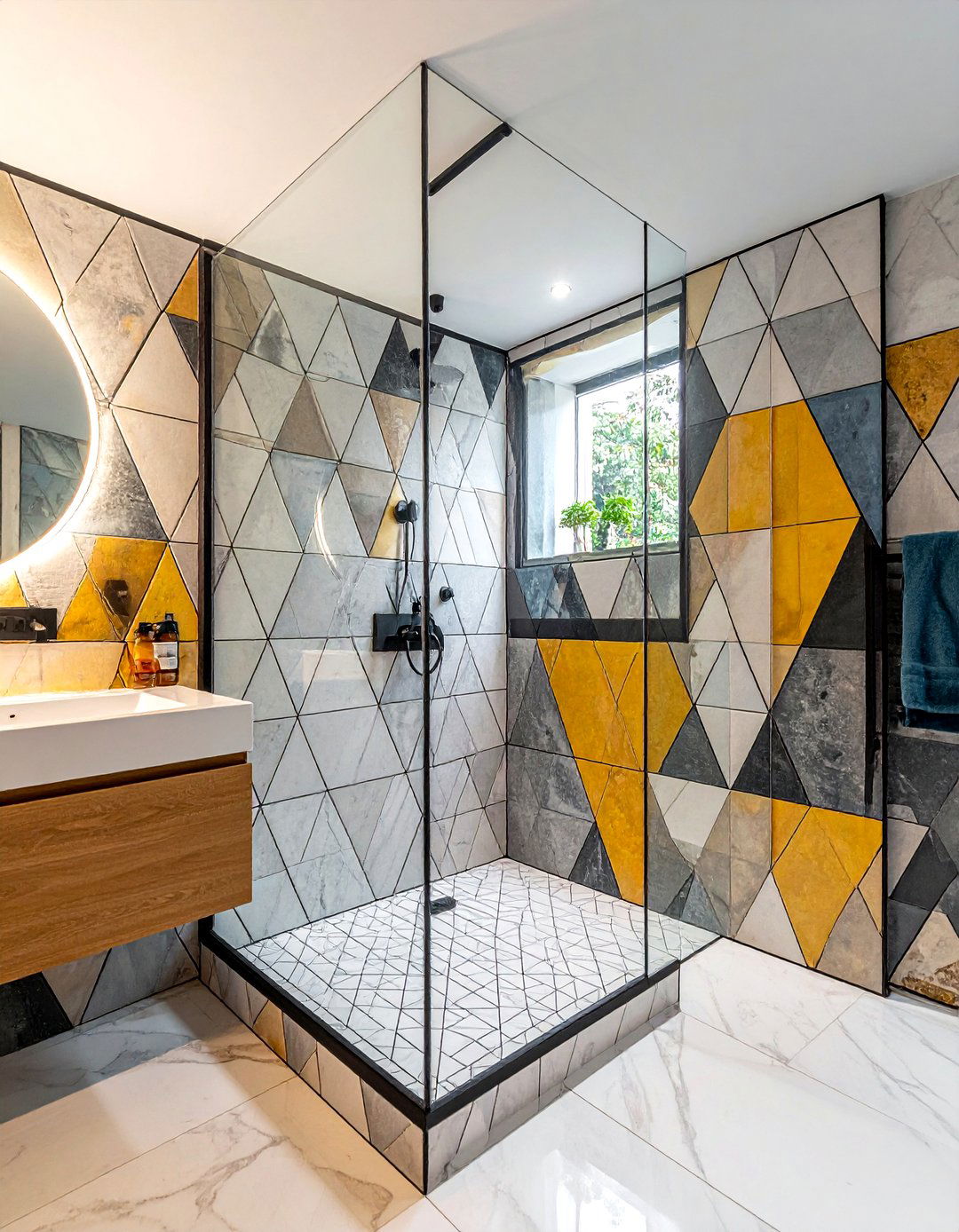 Geometric Tile Black Grout - 30 black grout bathroom ideas