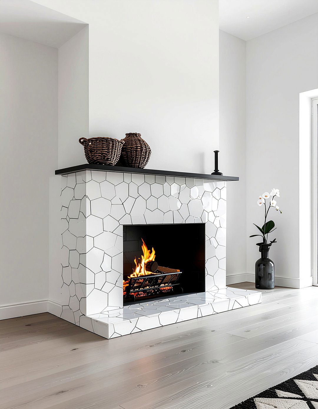 Geometric Tile Fireplace - 30 fireplace surround ideas
