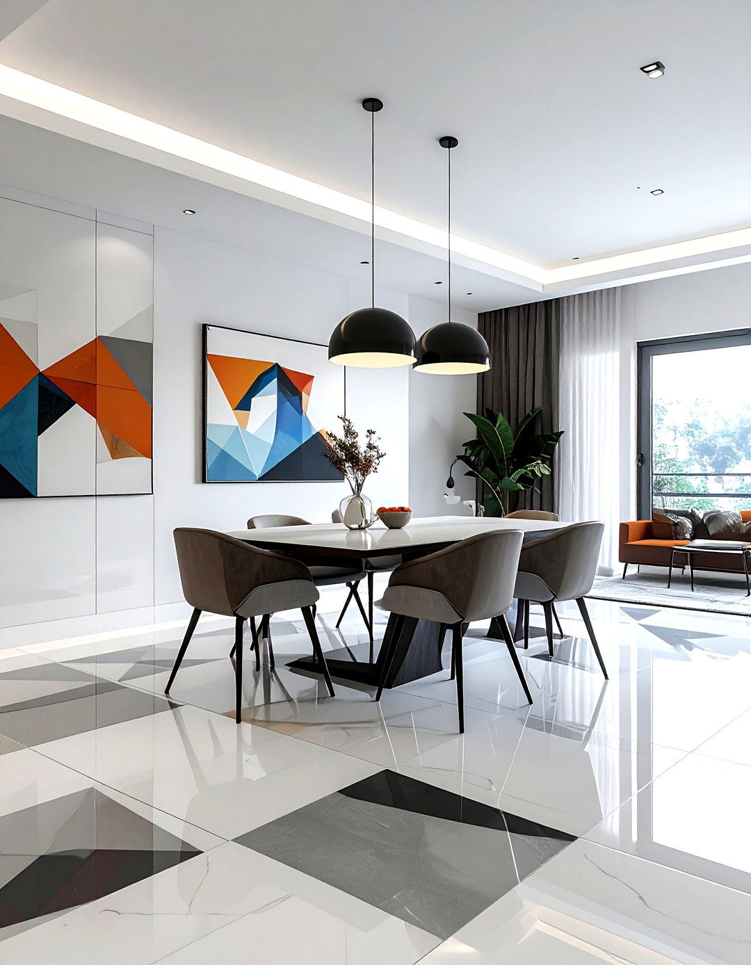 Geometric Tile Pattern - 30 dining room floor design ideas