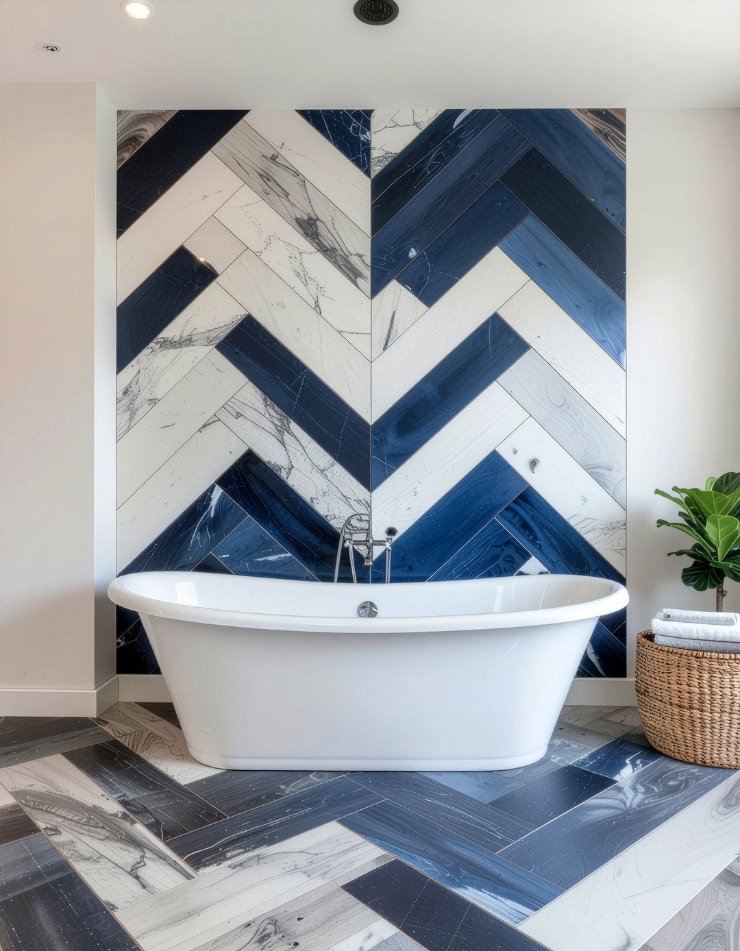Geometric Tile Wall - 30 bathroom tub accent ideas