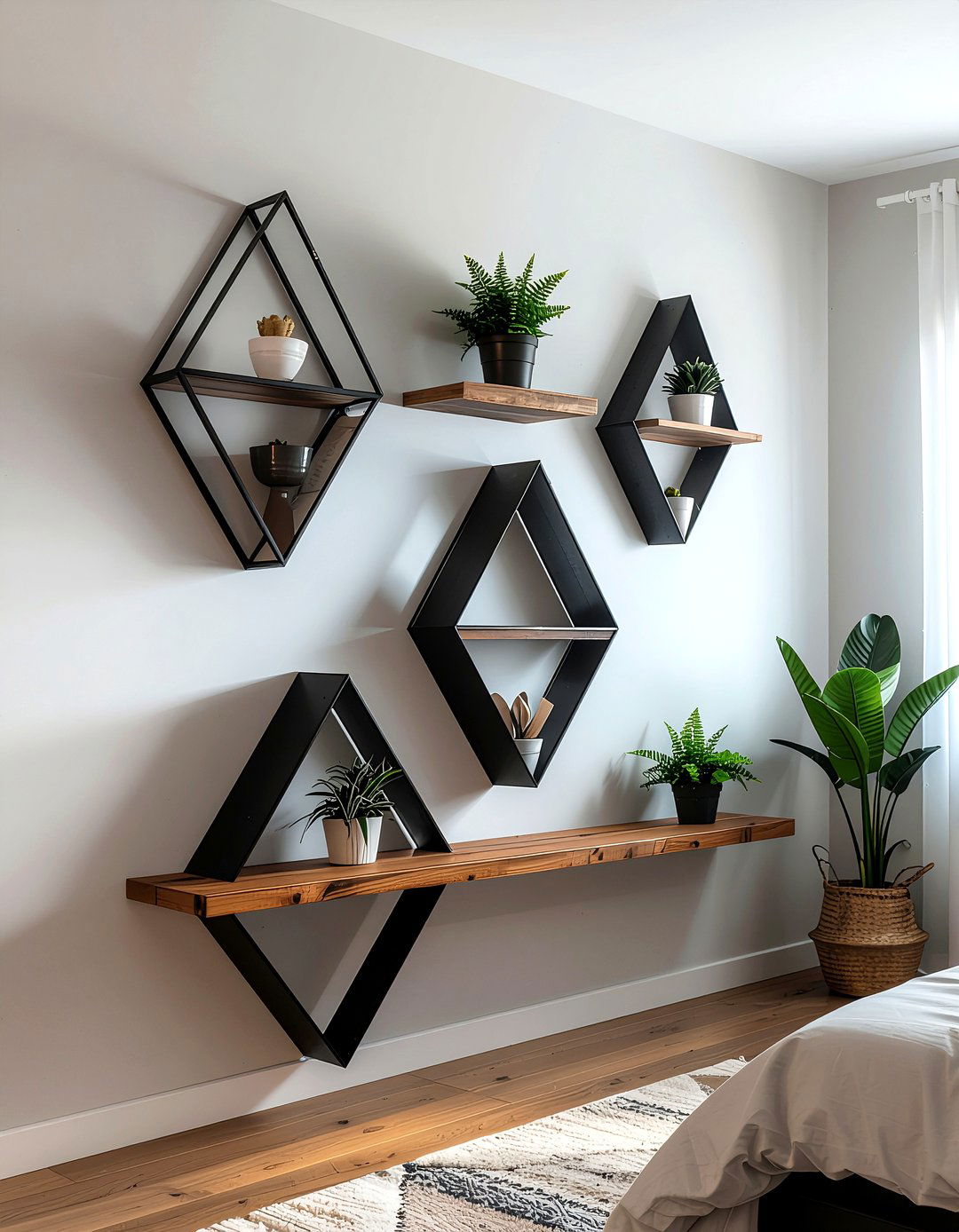 Geometric Wall Shelves - 30 bedroom wall shelving ideas