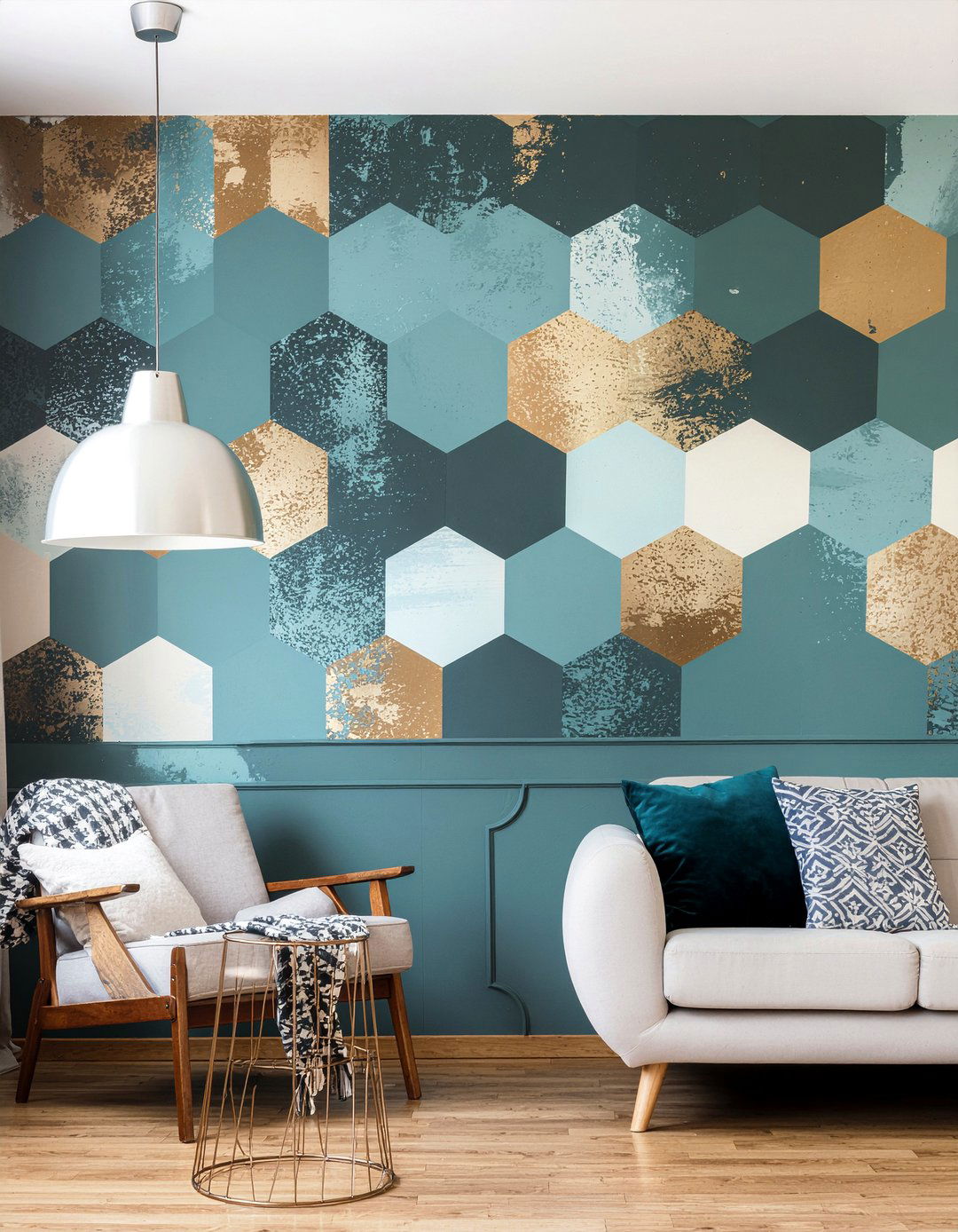 Geometric Wallpaper - 30 retro living room ideas