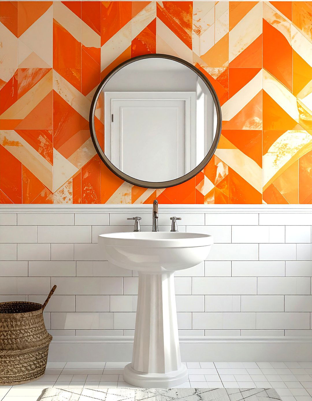 Geometric Wallpaper Bathroom - 30 mid-century modern bathroom ideas